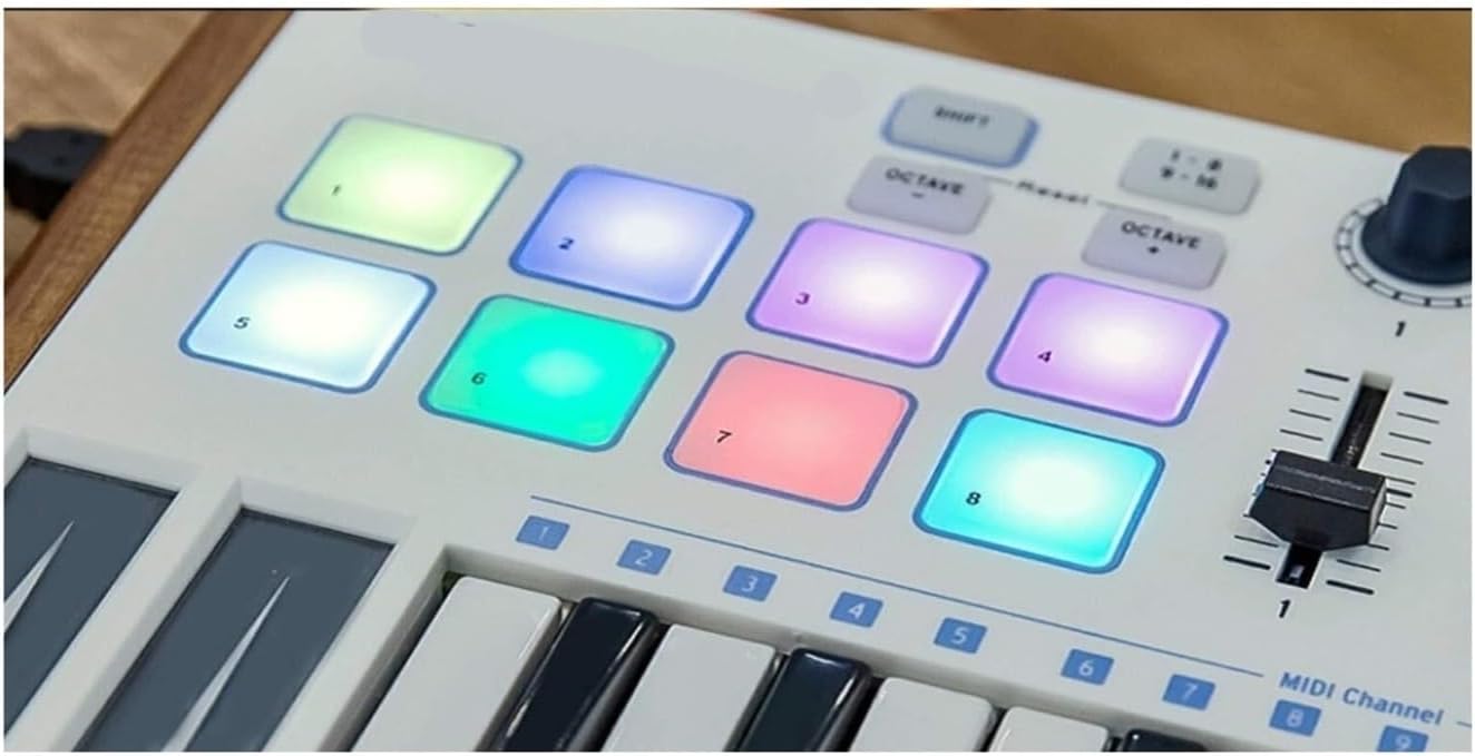 25-Key MIDI Keyboard Controller with Velocity-Sensitive Keys & Customizable Pads, Portable Music Production Tool Applicable to Ableton FL Studio Logic Pro