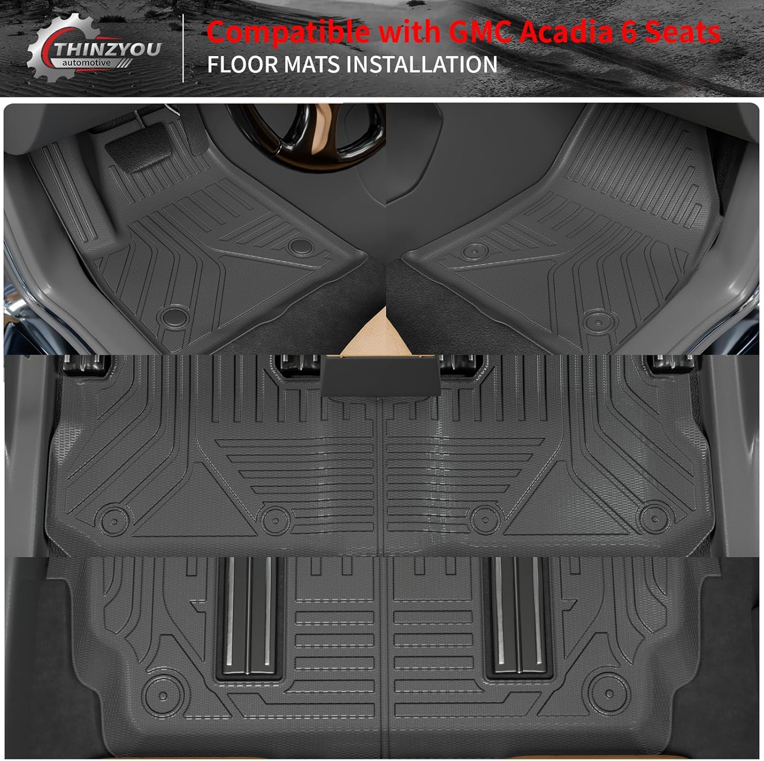Floor Mats Compatible with 2017-2023 GMC Acadia 6 Seats Cargo Liner Sub Trunk Mat Back Seat Cover Protector All Weather 2022 Acadia Accessories (6 Seats, Floor Mats Full Set 8 PCS)