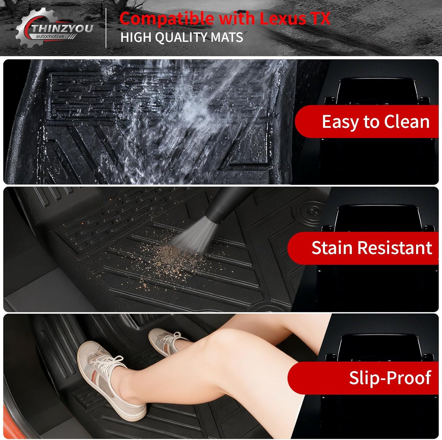 Floor Mats Compatible with 2024 2025 2026 Lexus TX350 TX500h TX550h+ 7 Seats Cargo Mat Trunk Liner Kick Mats All Weather TX Accessories (Floor Mats+Trunk Mat+2nd&3rd Row Backrest Mats)