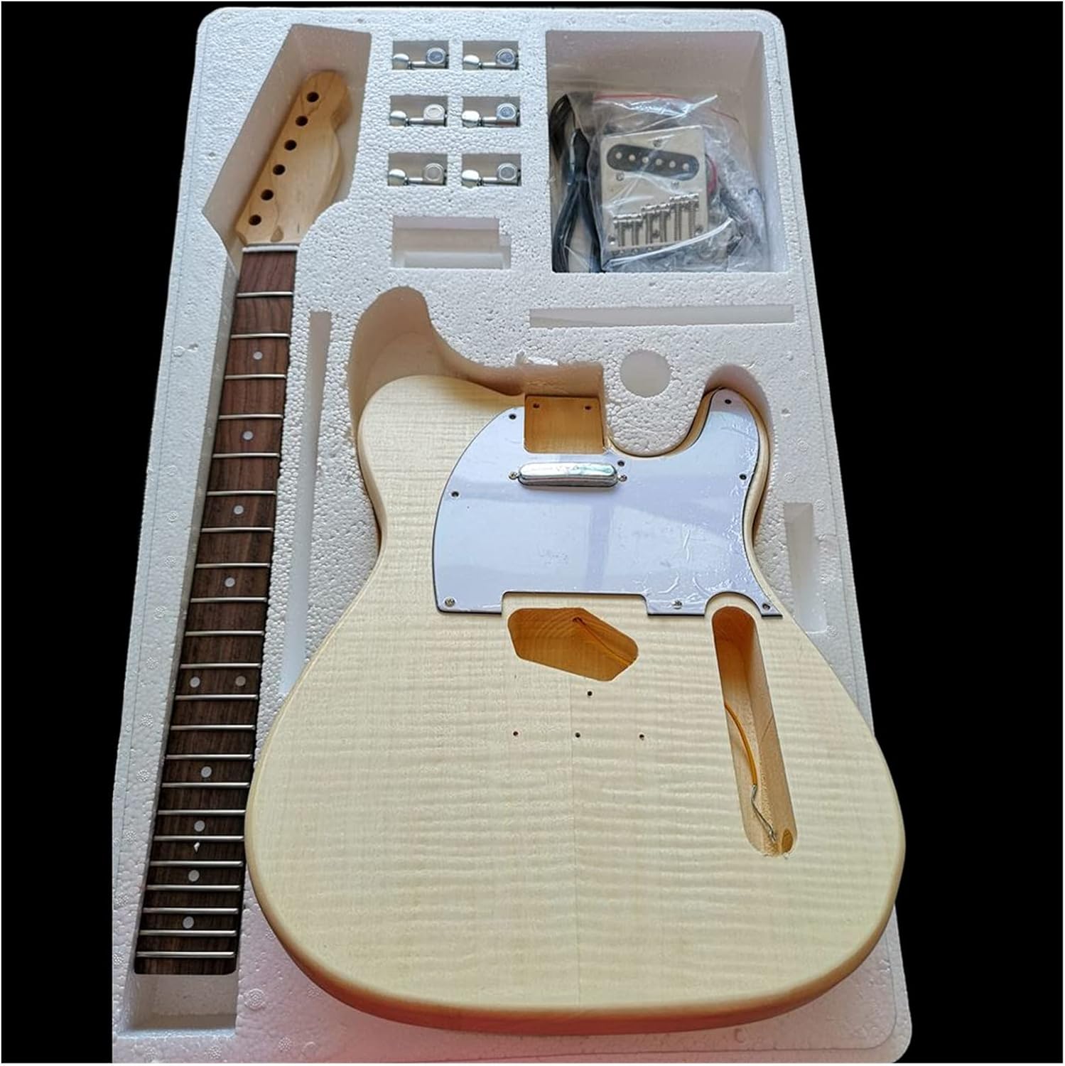 Maple Tiger Pattern Maple Electric Guitar Basswood Body Neck Rosewood Fingerboard DIY Combination DIY Guitar Kit (Color : 4)