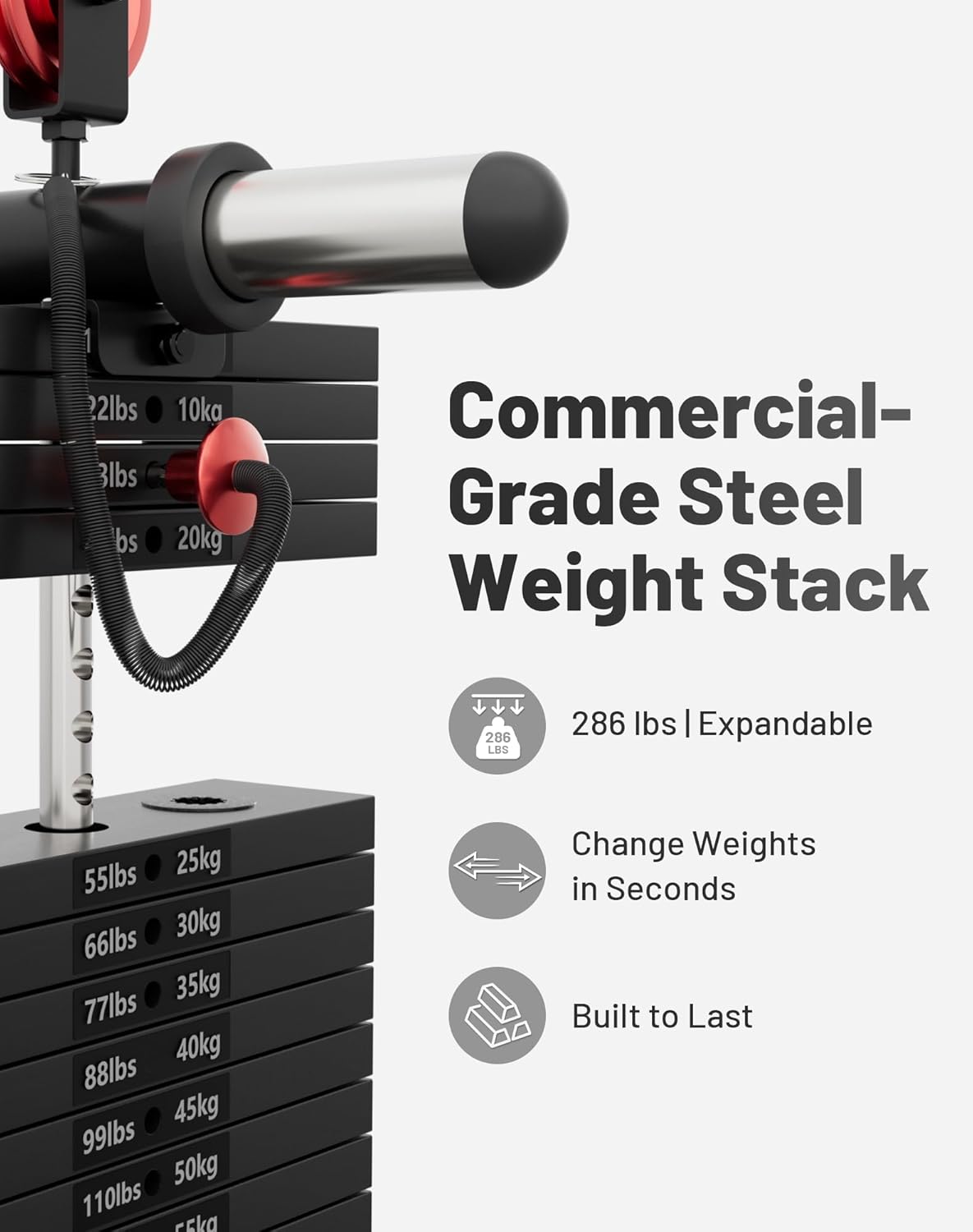 Mikolo Smith Machine, 2200lbs Squat Rack with LAT-Pull Down System & Cable Crossover Machine, Training Equipment with Leg Hold-Down Attachment