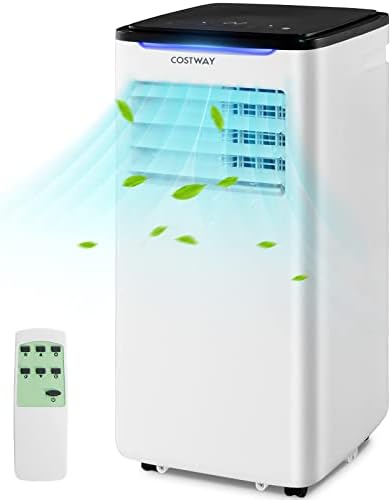 COSTWAY Portable Air Conditioners, 8000 BTU Portable AC Unit for Rooms up to 300 Sq.Ft with Cool, Fan, Dry & Sleep Mode, Timer, Remote Control & Window Vent Kit, 3-in-1 Portable AC for Bedroom, Office
