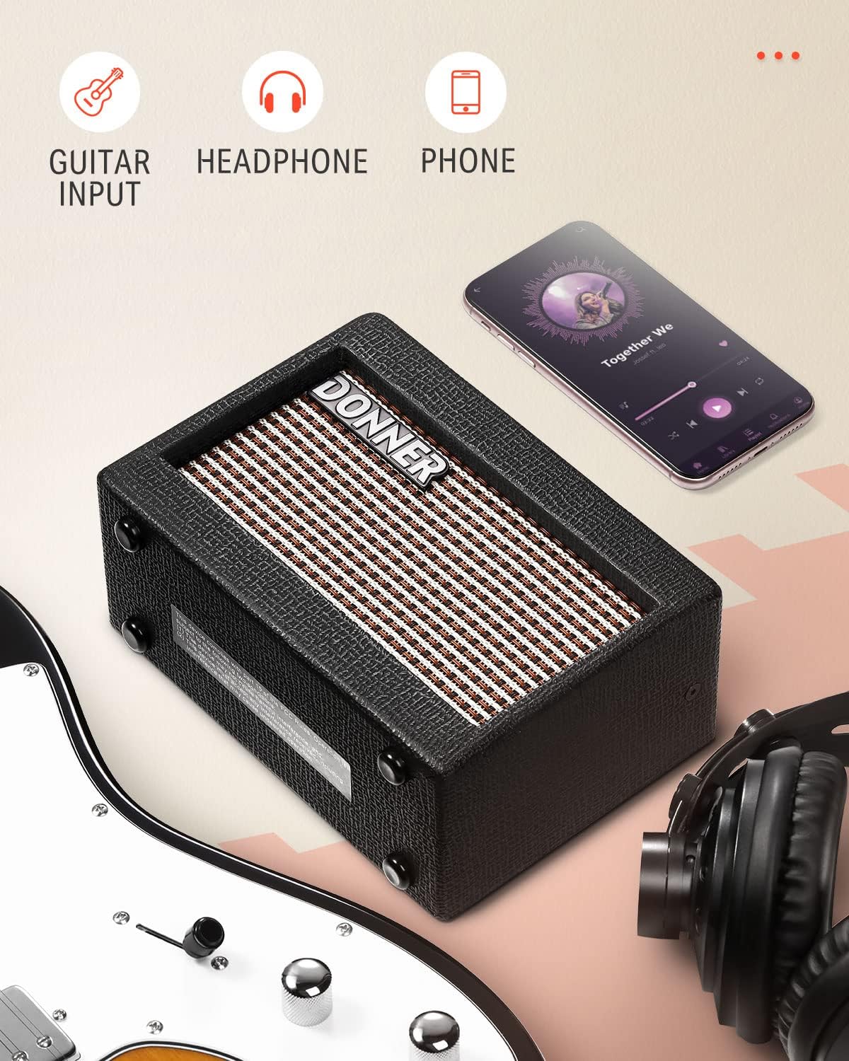 Portable Ultra-Light and Quiet Performance Headless Acoustic-Electric Guitar and Mini Electric Guitar Amp Wooden 3W Small Guitar Amplifier