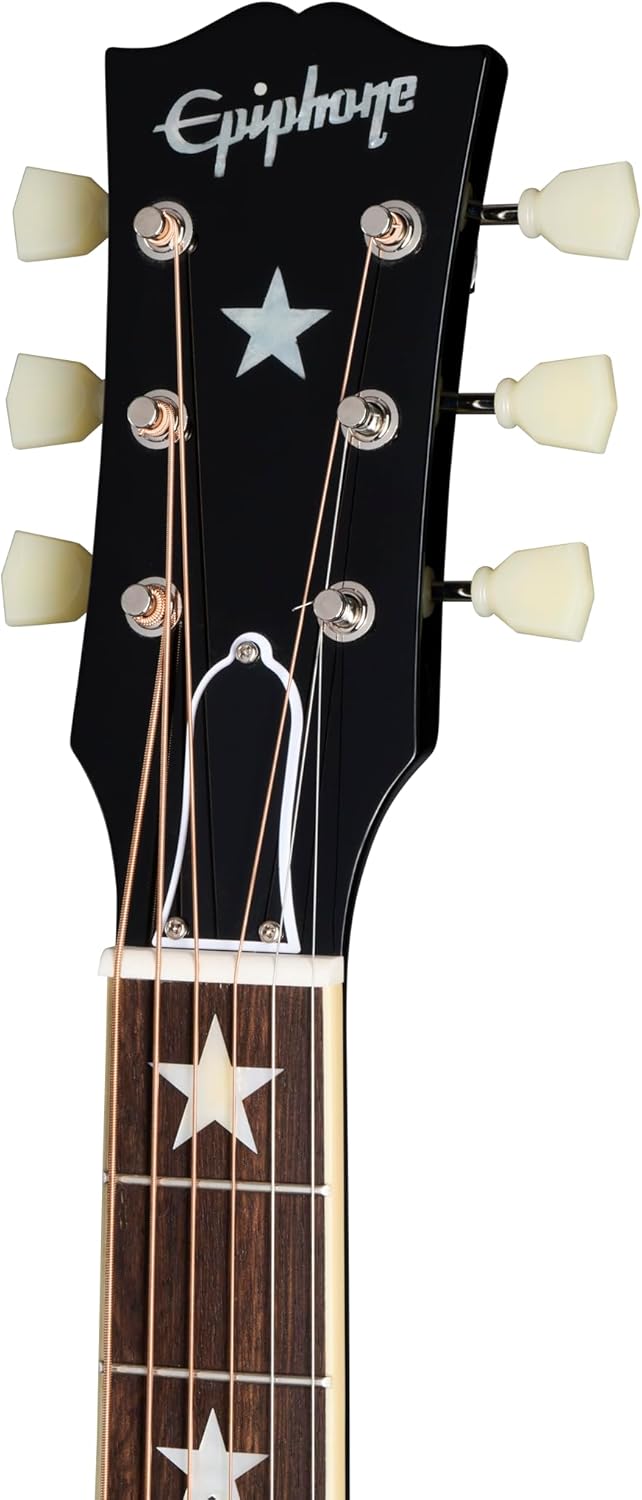 Epiphone Inspired by Gibson Custom J-180 Long Scale Acoustic Electric Jumbo, Ebony with Hard Case