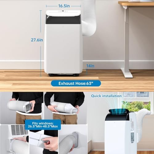 Portable AC, 12,000 Btu Portable Air Conditioners with 24h Timer, Remote Control, Portable Ac Units for Rooms Cooling Up to 550 Sq.Ft. Cooling, Dehumidifying, Fan, 3 In 1 AC, White