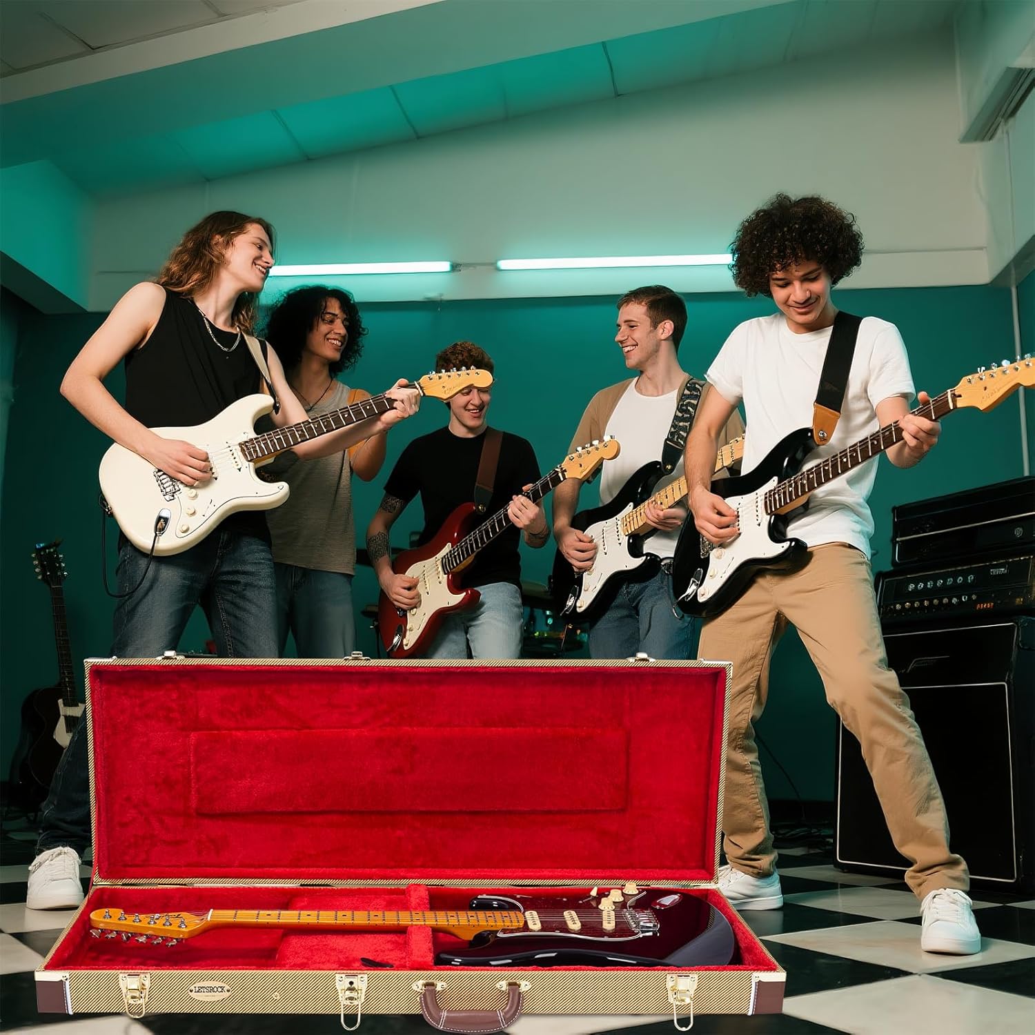 LETSROCK Electric Guitar Hard Shell Case, 39 Inch Standard Electric Guitar Hard Carrying Case for KST/KTL/170 Model with Lock Latch