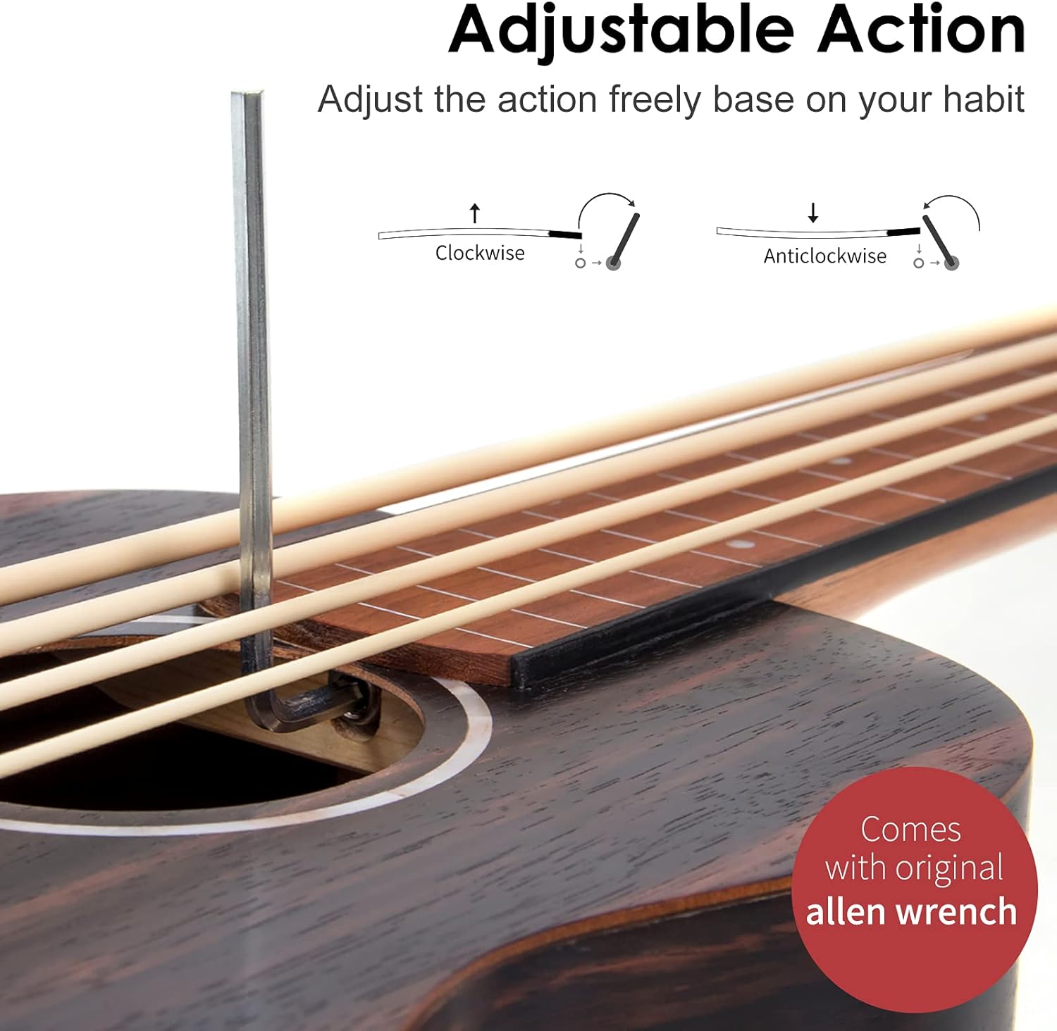 Electric Bass Ukulele,AKLOT Baritone Fretless Ukelele Bass Uke 30 inch Ebony African Blackwood Professional E-A-D-G with Gig Bag Strap for Beginner Advanced