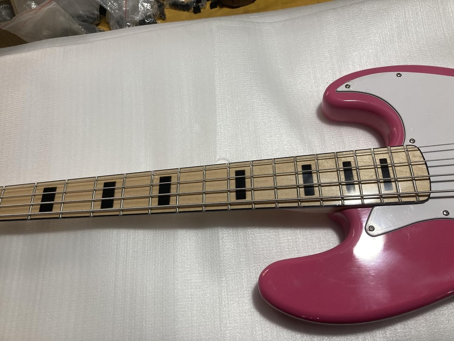 Custom Pink 4 Strings Bass Electric Guitar Basswood Body Maple Neck Inlays Black Block Glossy Finish
