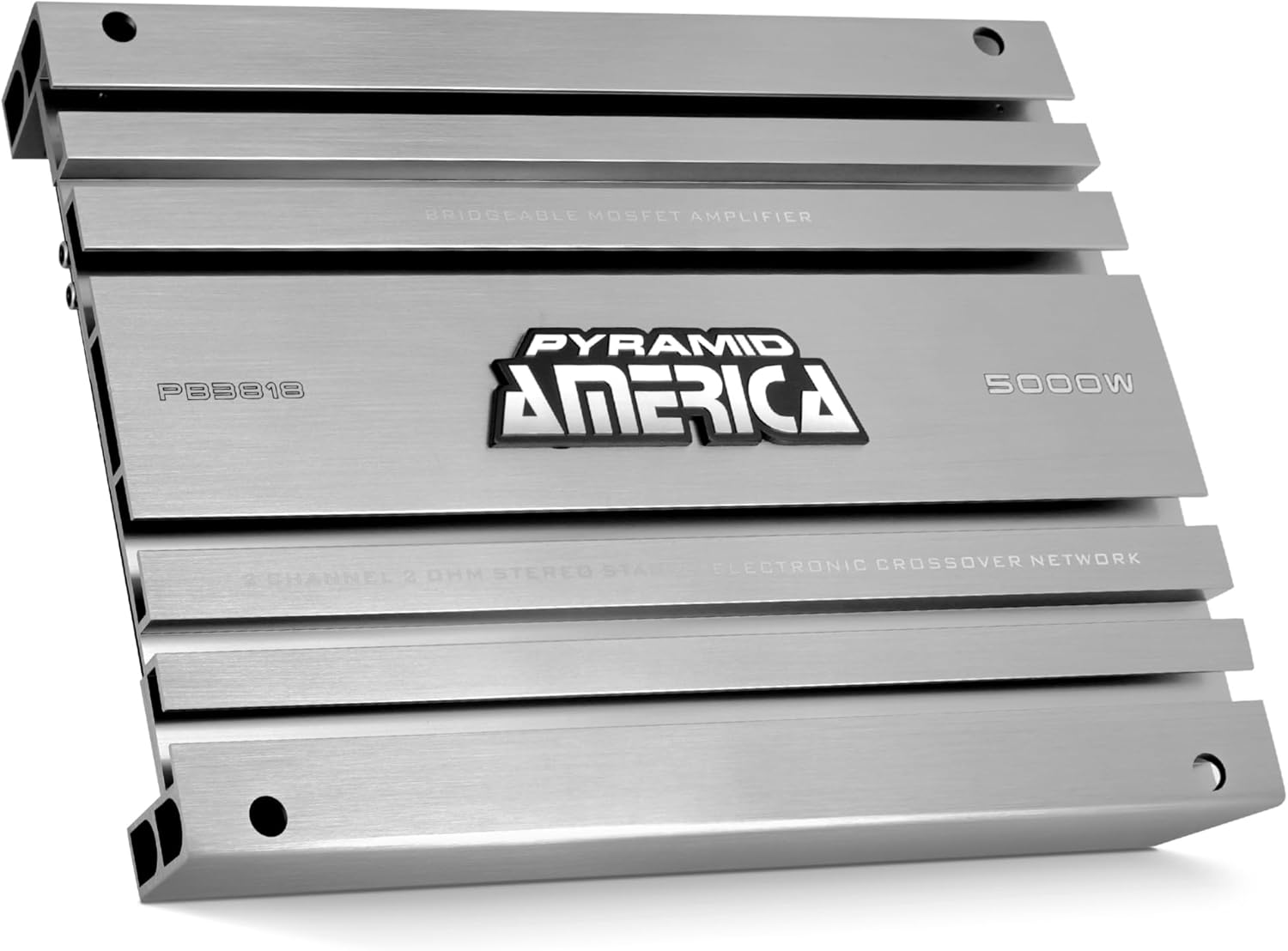 Pyramid 2 Channel Car Stereo Amplifier - 5000W High Power 2-Channel Bridgeable Audio Sound Auto Small Speaker Amp Box w/MOSFET, Crossover, Bass Boost Control, Silver Plated RCA Input Output - PB3818
