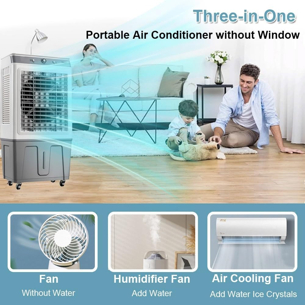 Generic Evaporative Air Cooler Portable, Energy Saved Cooling Fan With 9 Gal Tank, Swamp Cooler With Universal Wheel, Portable Air Conditioner For Bedroom Home Office