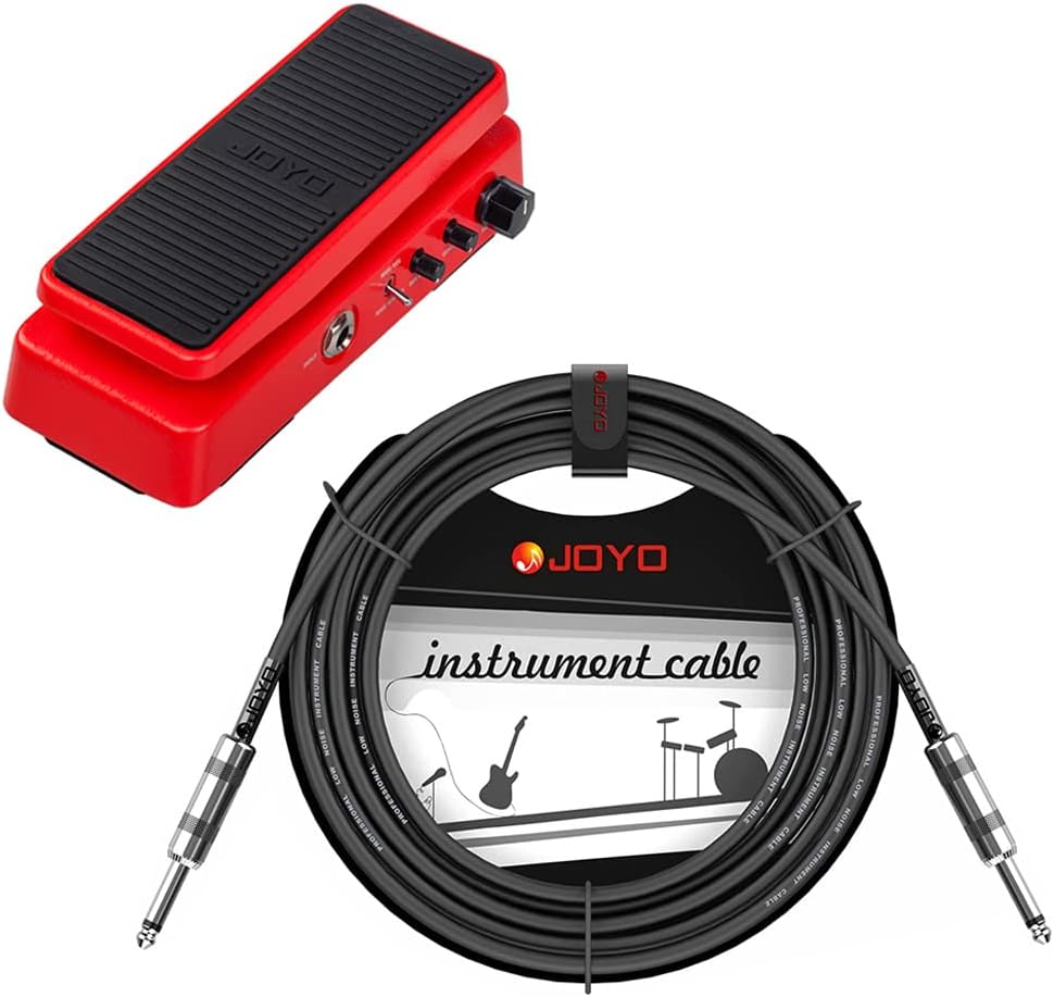 JOYO WAH-II Classic WAH Pedal Bundle with Mono 6.35mm Guitar Pedal Amplifier Instrument Cable 15 Feet CM-04