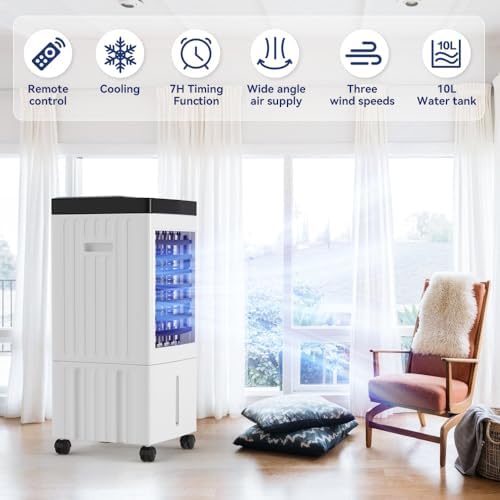 Portable 10L Evaporative Air Conditioner 3-IN-1 Evaporative Cooler w/Remote Control Fan & Humidifier Fit For Couch, bed, workspace, breakfast nook