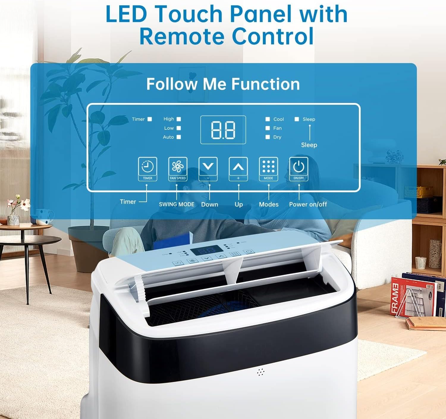 10000 BTUs Portable Air Conditioner, Cools up to 450 Sq. Ft. 3-in-1 Cooling, Dehumidification, Fan Mode, with Remote Control and Window Mounting Kit, LED Display, 24-Hour Timer, for Living Rooms