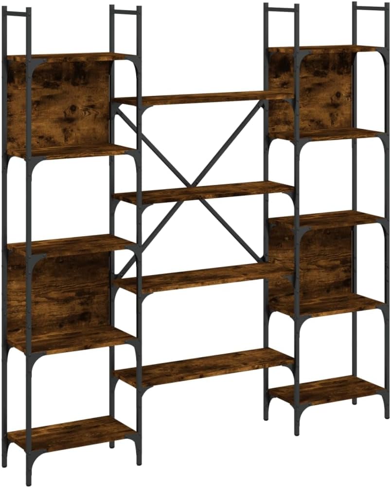 65.6 inch Large Modern Brown Engineered Wood Bookshelf with 8 Tier Shelves & Steel Frame, Tall Freestanding or Wall Mount Bookcase for Living Room Bedroom Office