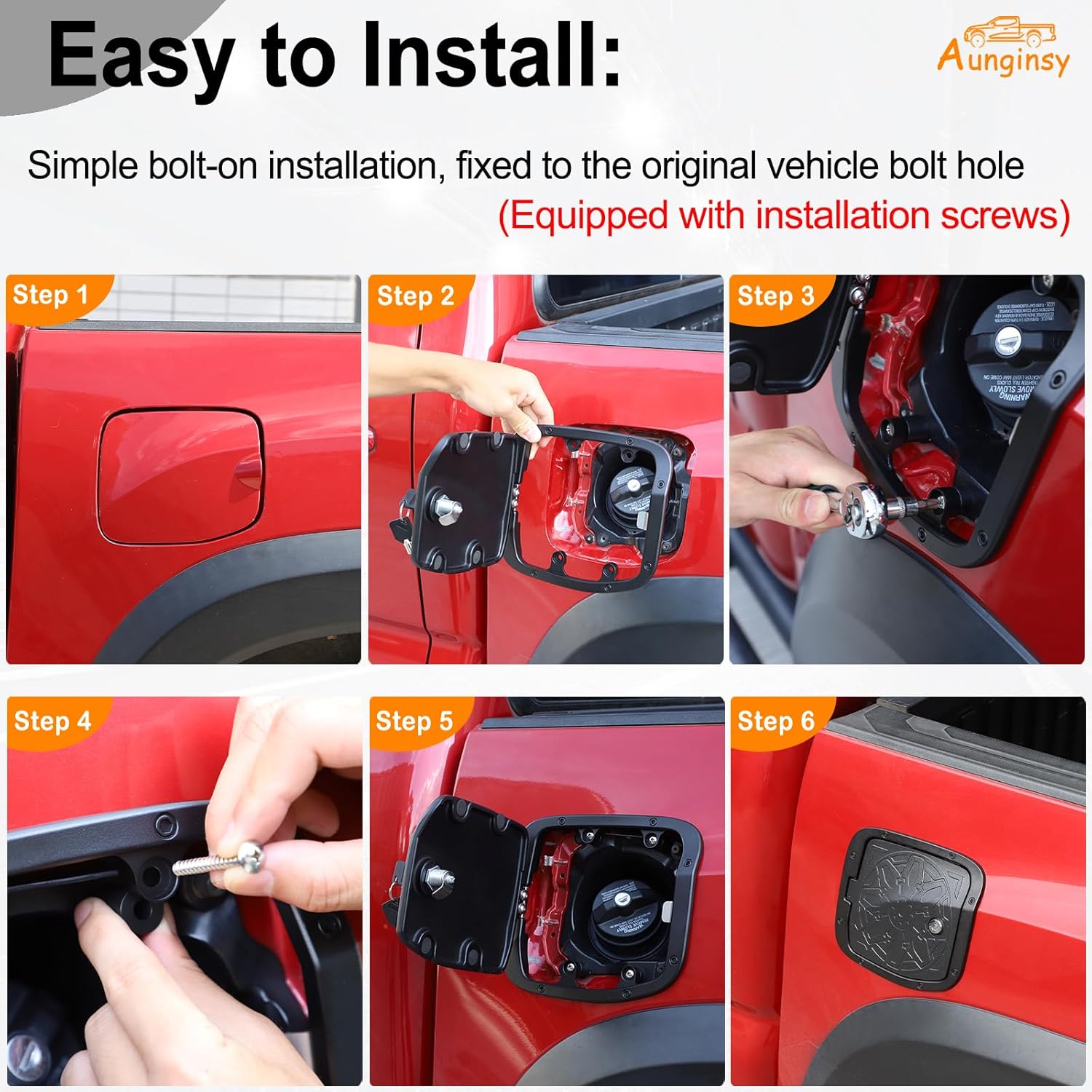 Aunginsy Car Fuel Tank Cap Replacement Anti-theft Lock Cap Compatible with Toyota Tacoma 2016-2023 Pickup Door Fuel Tank Cover W/Lock Gas Cap Tank Trim Cover Fuel Filler Door Protector Accessories