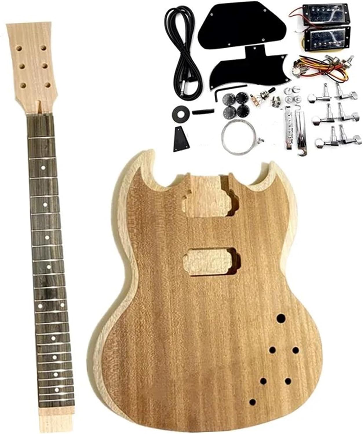 Guitar Body Guitar Replacement Parts Electric Guitar 2 Dual-coil Pickups Unfinished DIY Sapeli Body Semi-finished Unassembled Kits