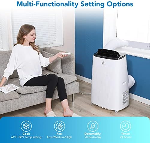 Portable Air Conditioner, 14,000 BTU 3-IN-1 AC Unit Cools Room Up to 750 sq. ft, Portable AC Unit with Dehumidifier, Fan, Remote Control, Window Kit Included, AC Unit for Bedroom Apartment