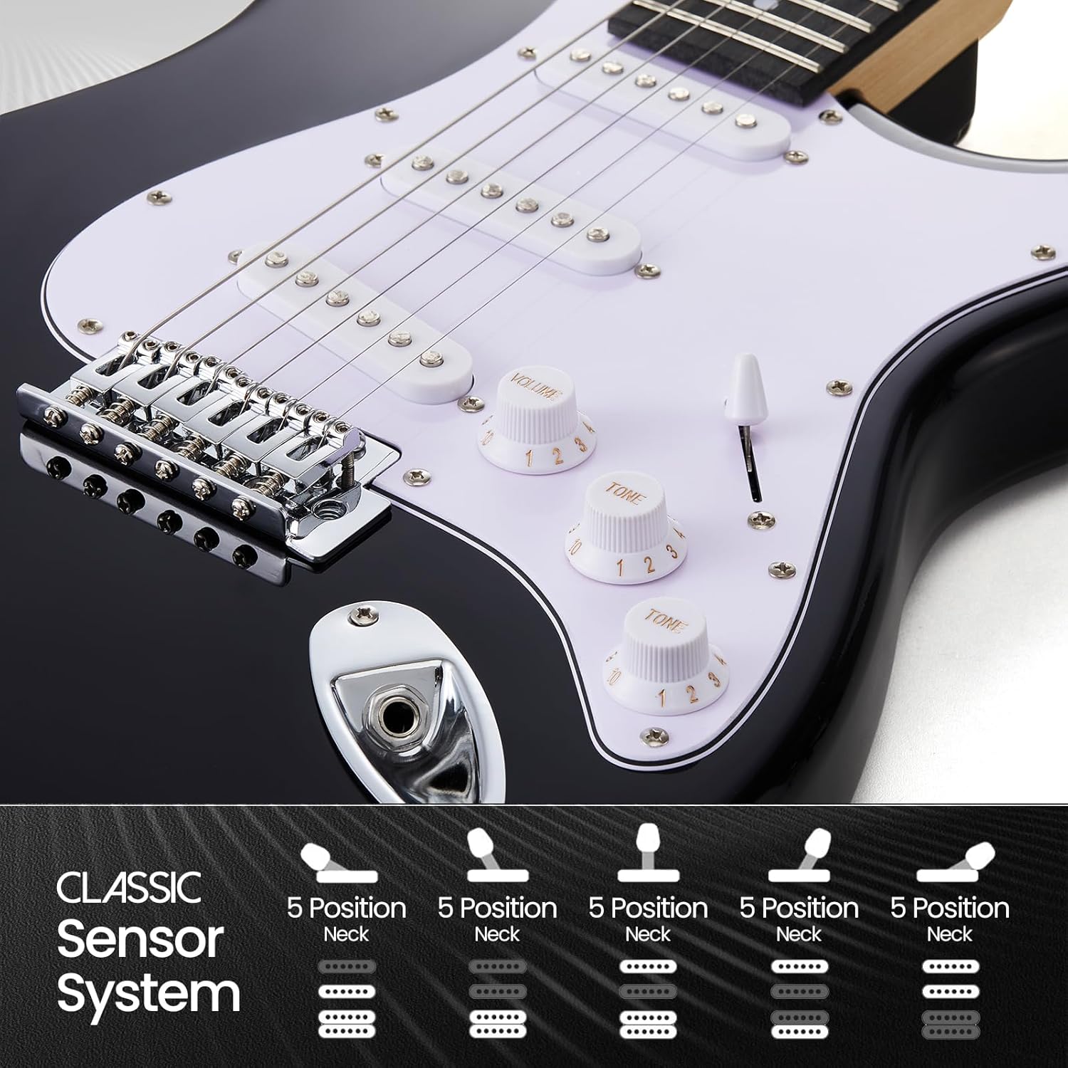 39-Inch Electric Guitar Starter Kit ST Series-Complete starter kit with electric guitar, amp, strap, plectrum, tuner, strings, cable and guitar bag - Suitable for beginners (black)