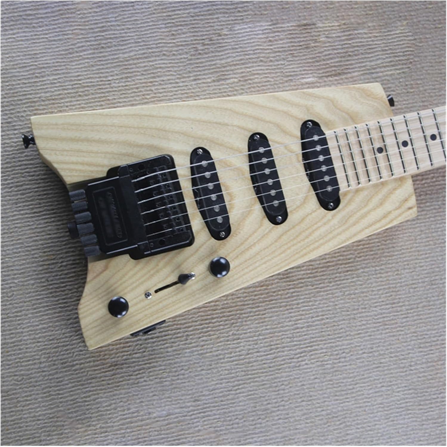 Natural Wood Color Headless 24 Frets Electric Guitar with SSS Pickups Maple Fretboard Last 4 Frets Scalloped Professional Headless Guitar