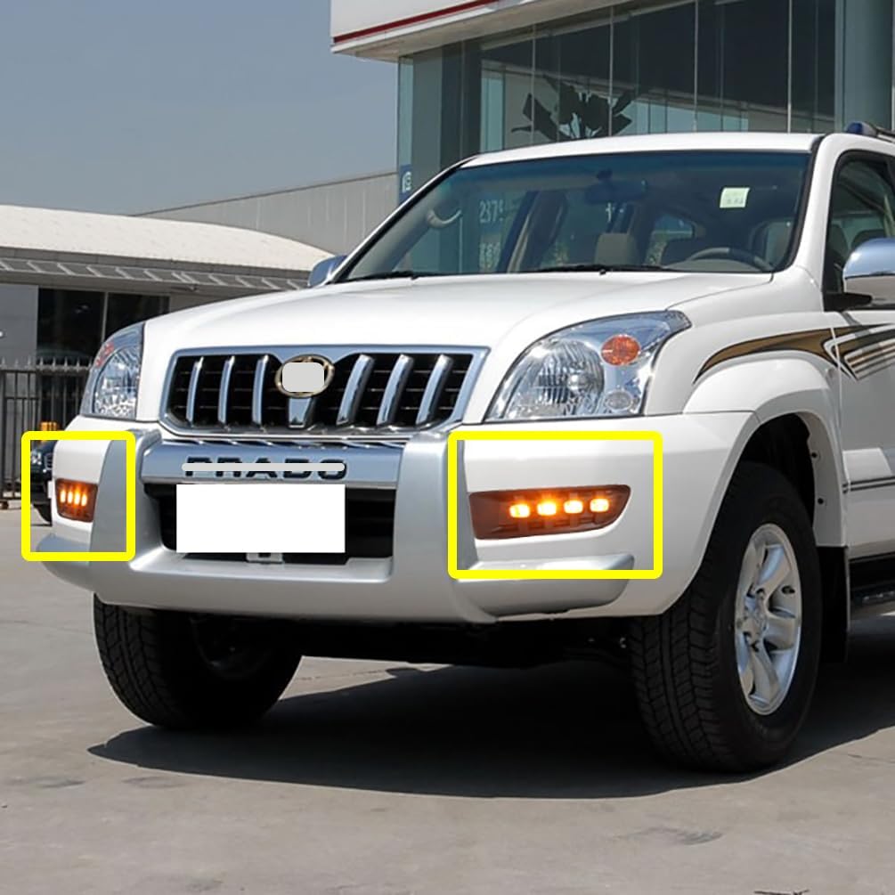 LED Fog Lights DRL Fit for 2003-2009 Toyota Land cruiser Prado 120 with Amber Sequential Turn Signal Driving Lights Front Bumper Daylight HeadLights Fog Lamp Accessories