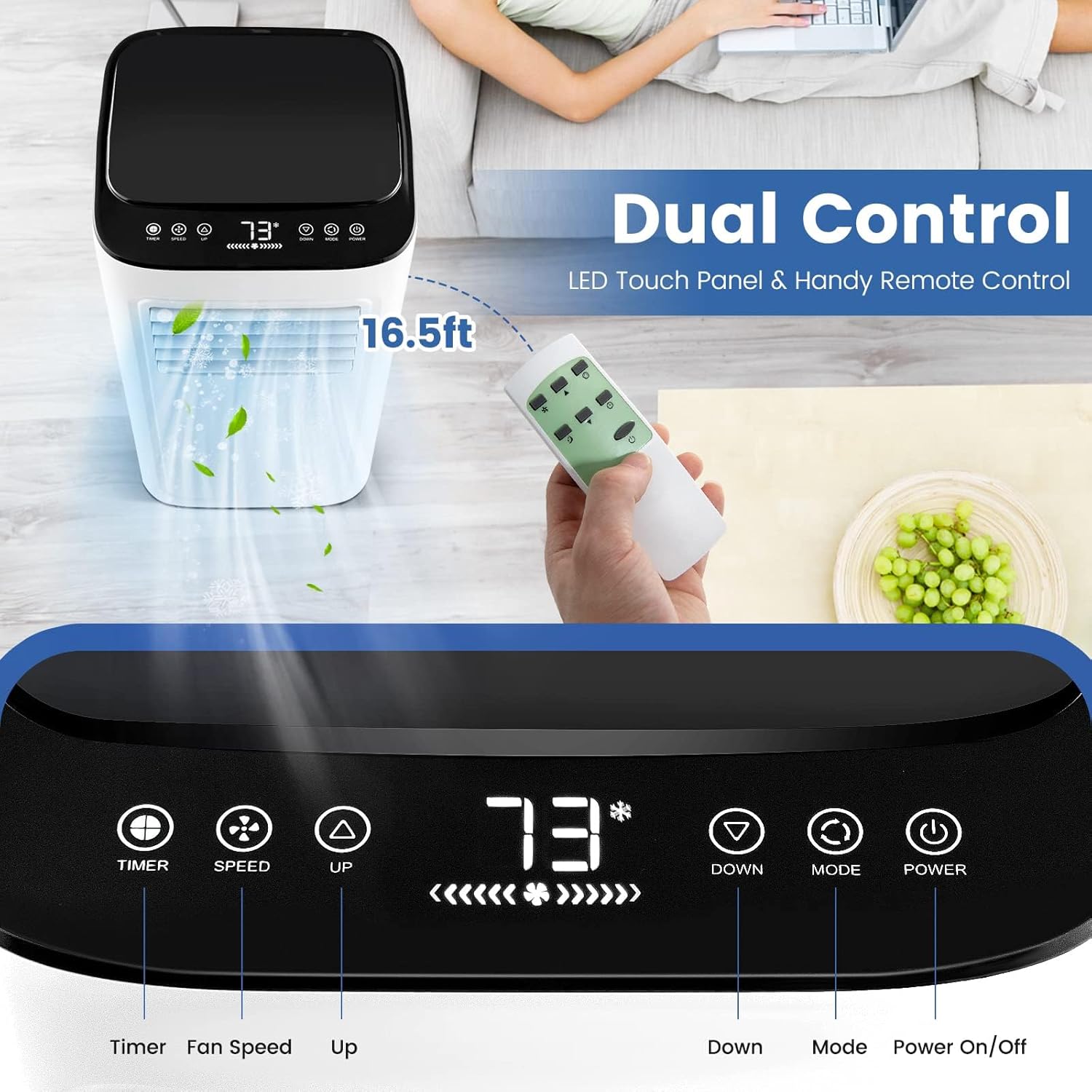 DORTALA Portable Air Conditioner 9000 BTU, 3-in-1 AC Cooling Unit with Dehumidifier, 24H Timer, Remote Control, Standing Air Conditioner Cools Rooms up to 280 Sq.Ft, Window Kit Included