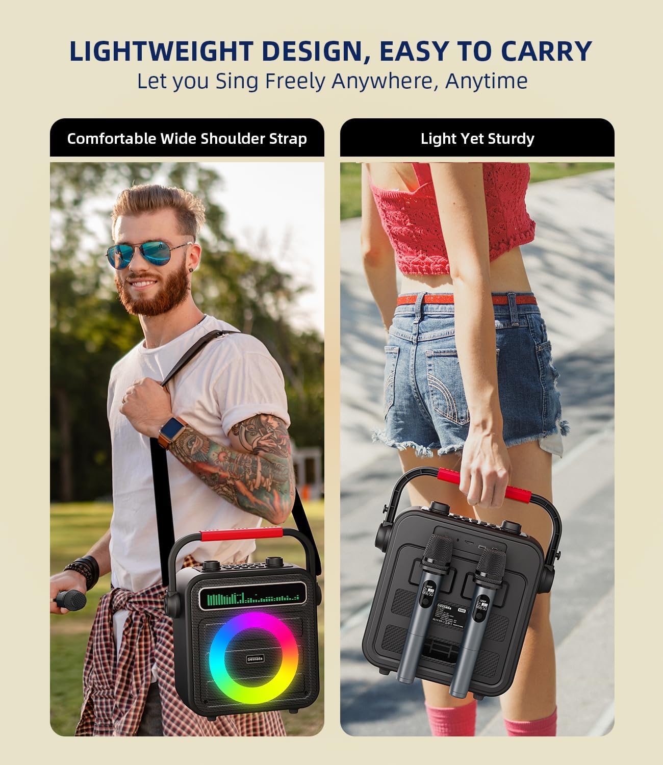 Karaoke Machine 2 Wireless Microphones, Portable Bluetooth Speaker w/PA System for Adults & Kids with LED Lights, Bass/Treble Adjustment, Supports REC/TWS/FM/AUX/USB/IF Card for Party