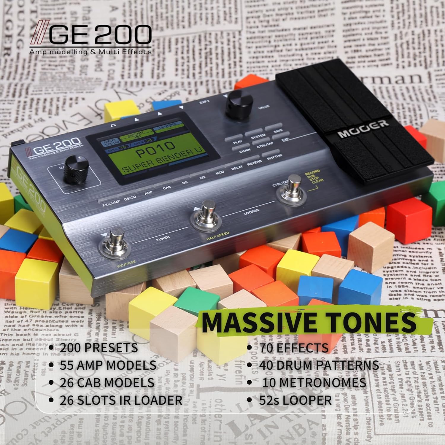 MOOER GE200 Amp Modelling Multi Effects with Air P05 Guitar Wireless System Cordless Guitar Cable