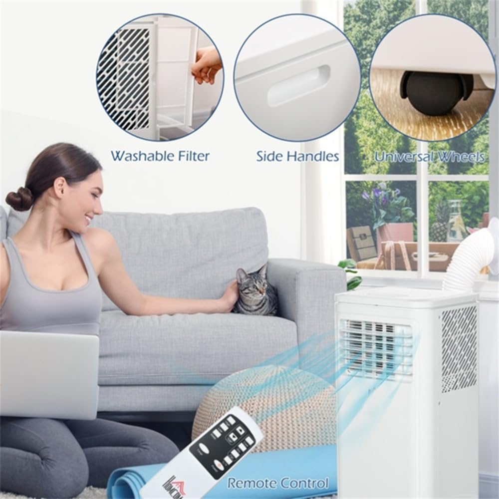 3-in-1 Portable Air Conditioner with 8000 BTU Cooling, Dehumidifier and Fan, LED Display, Remote Control, Washable Filter, for Rooms Up to 441 sq.ft.