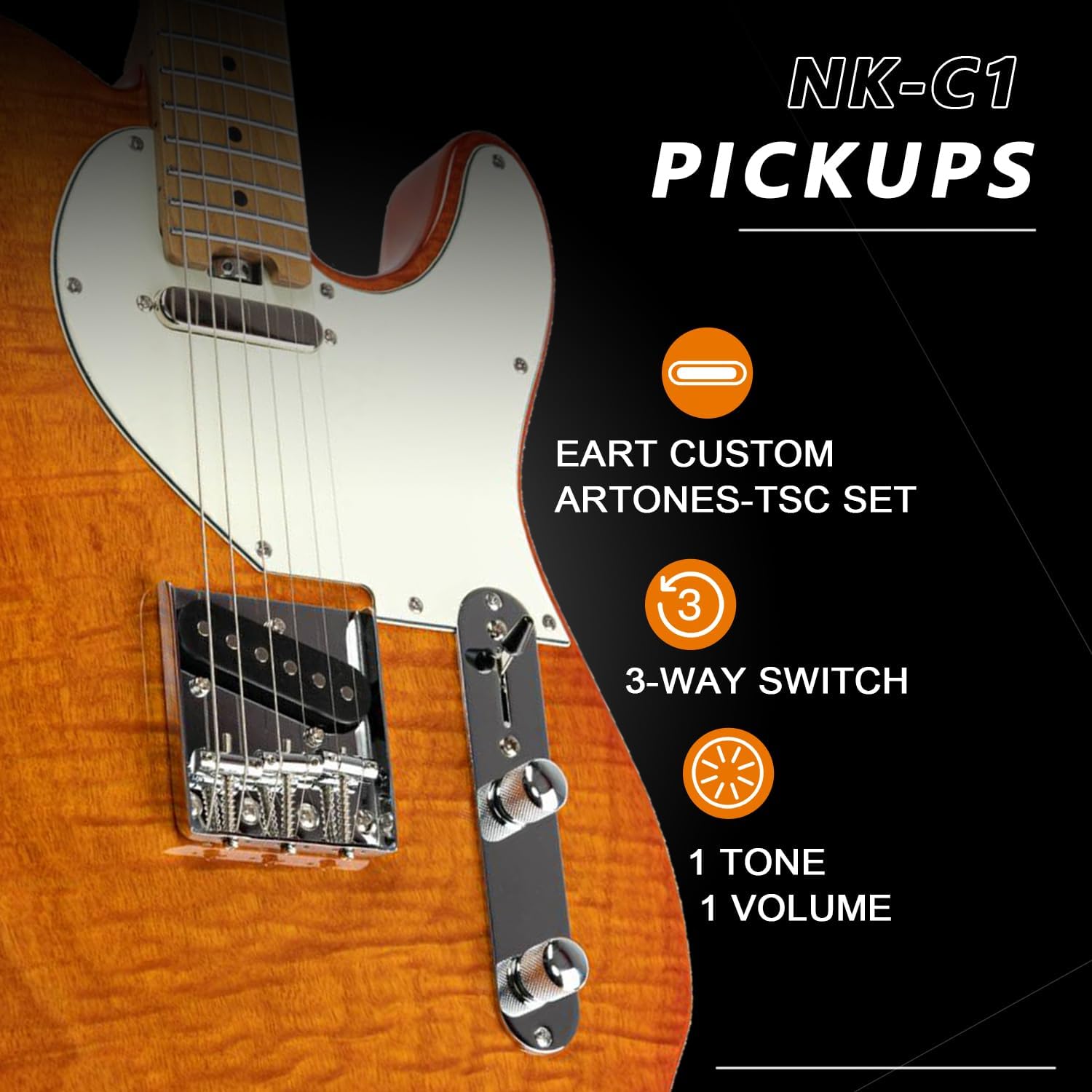 EART NK-C1 Soild Body Electric Guitar - Roasted Mahogany/Flame Maple Body & Maple Neck, Stainless Steel Frets, Bone Nut, Artones-TSC Pickups, Vintage Tones
