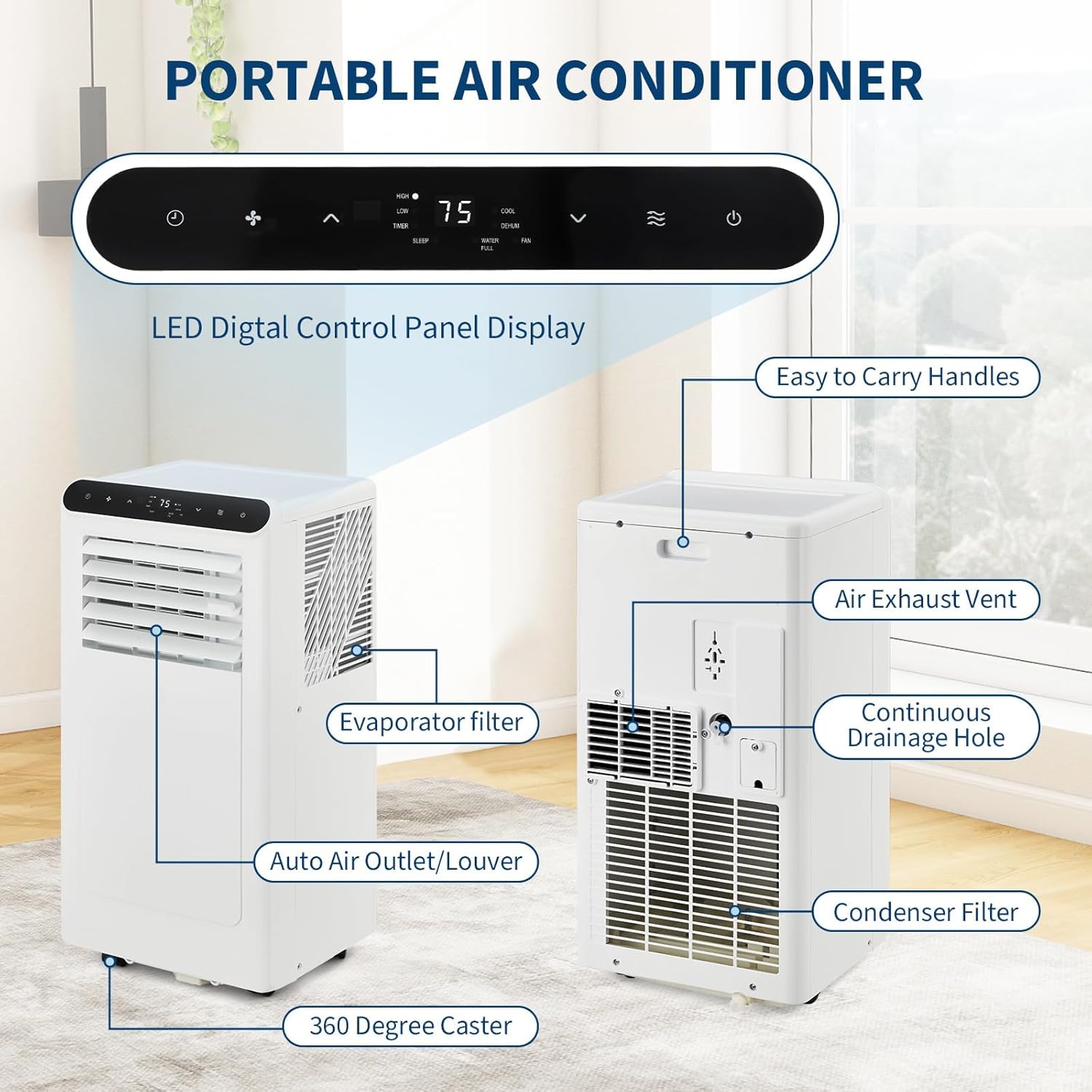 GarveeHome Portable Air Conditioner, 8000 BTU for Basement & Bedroom, Remote & Auto Evaporation, 3 in-1 Cooling Unit, Floor AC.