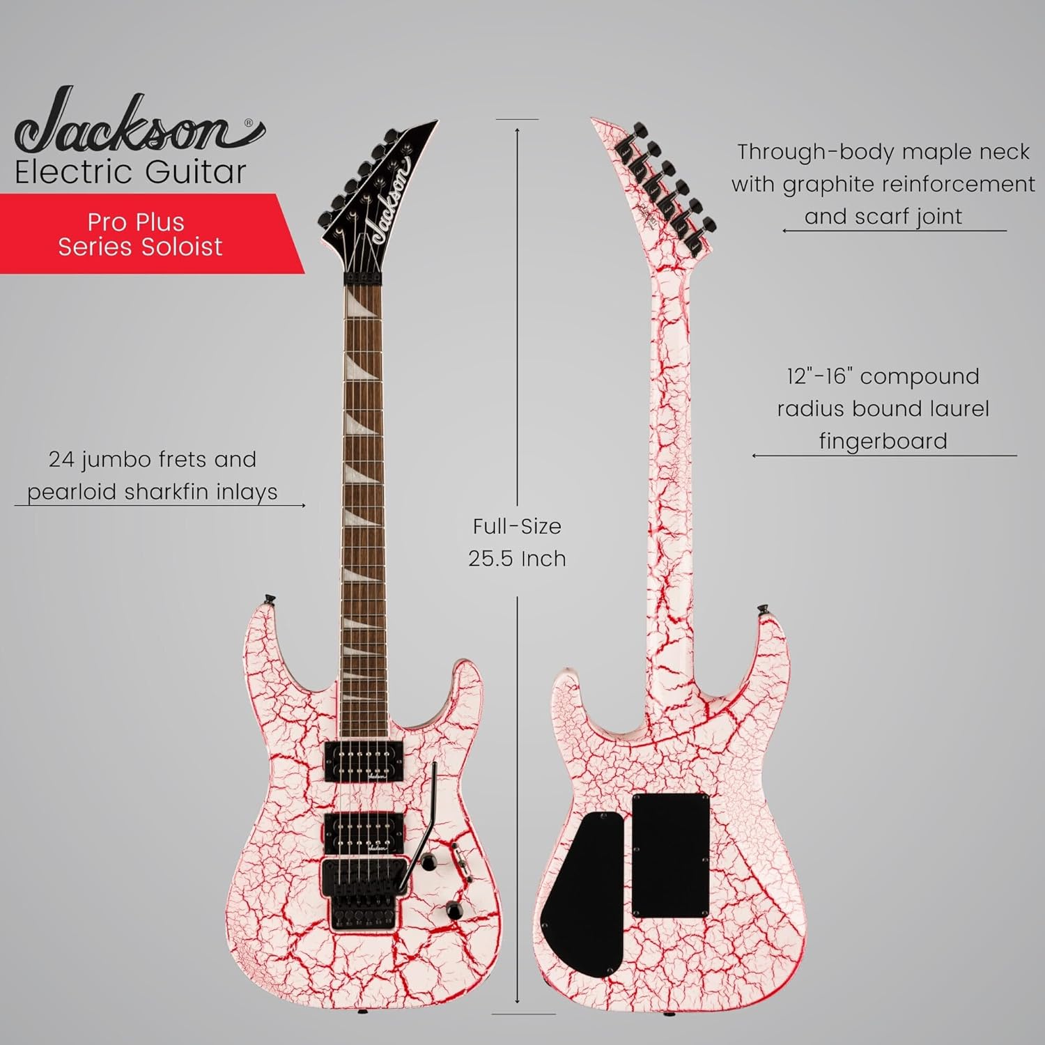 Jackson X Series Soloist SLX DX Crackle Electric Guitar with Laurel Fingerboard (Bloodshot Crackle) Bundle with Jackson Heavy Duty Molded Case for Dinky and Soloist Guitars (Black) (2 Items)