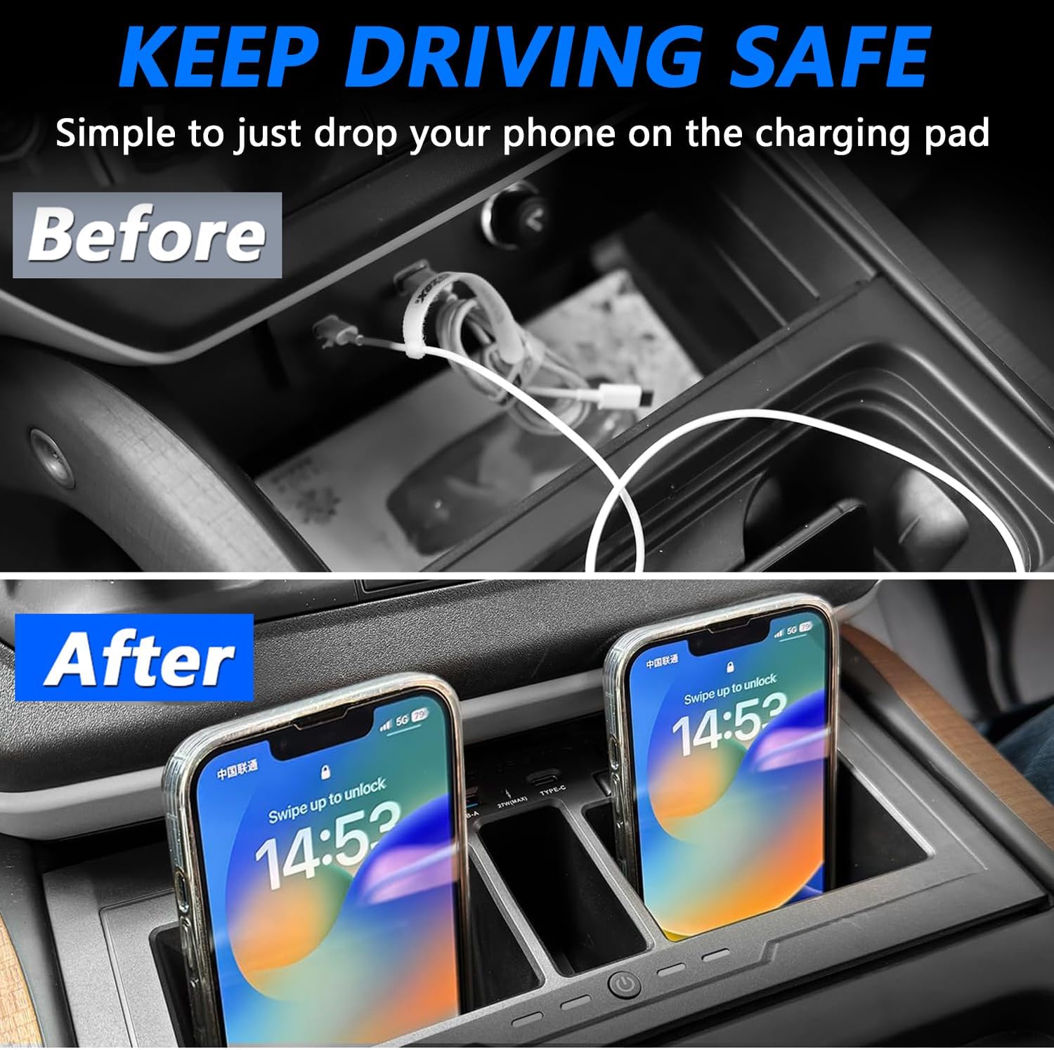 Dual Wireless Car Charger for Land Rover Defender 90 110 130 X/X-DYNAMIC/V8/CARPATHIAN Edition 2020-2024 Interior Accessories Upgrades, 15W Fast Charging Phone Charger Pad for iPhone Samsung