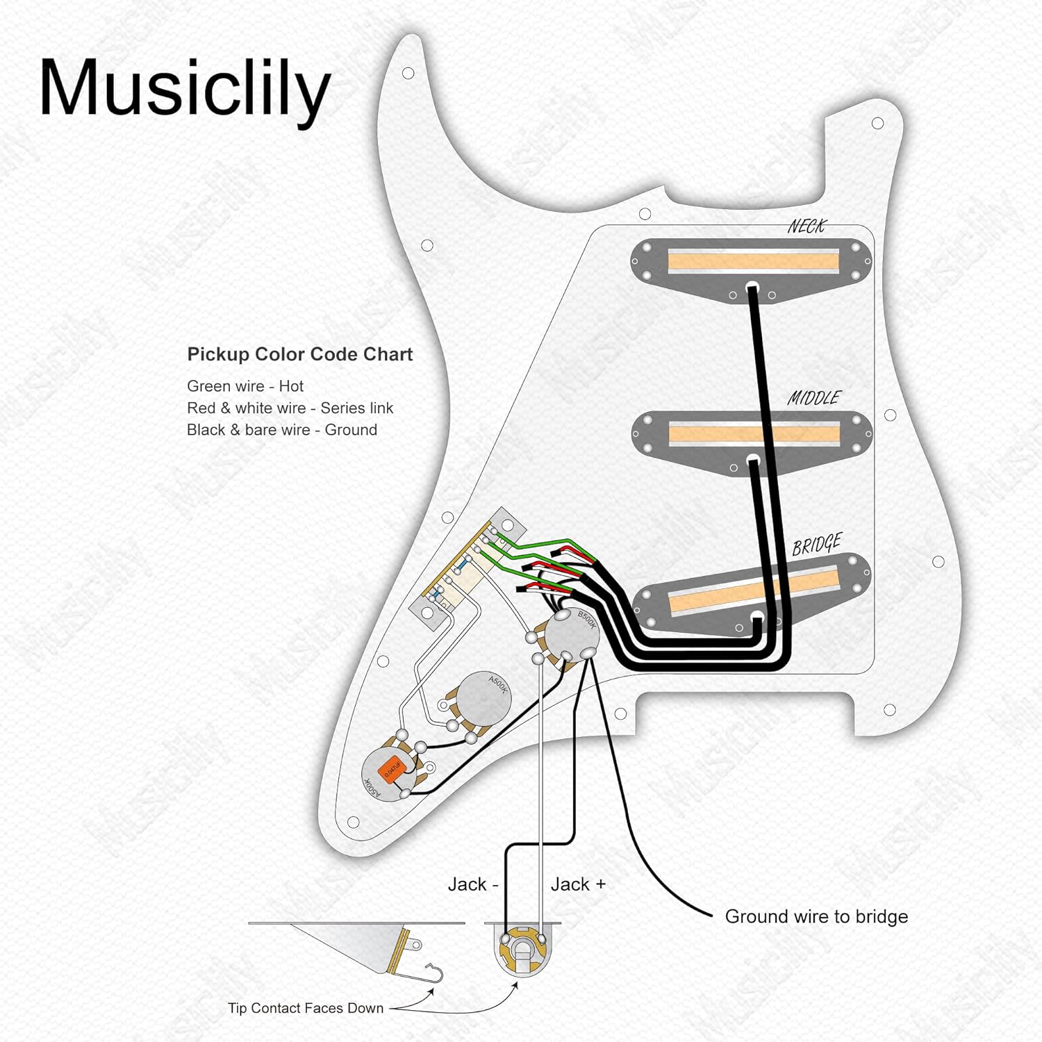 Musiclily Pro-SE ST-DPHC Pre-wired SSS Pickguard with Ceramic Mini Rail Humbucker for Strat Style Electric Guitar, 3Ply Aged White