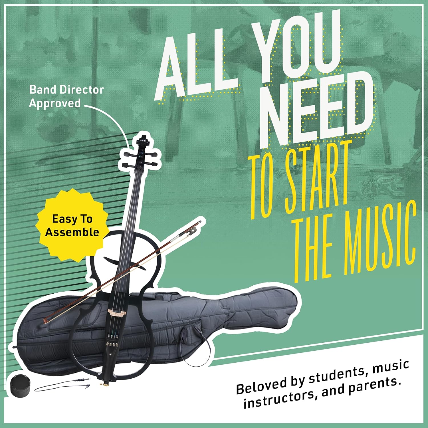 Cecilio 4/4 Electric Cello with Ebony Fittings, Professional Silent Electric Cello Kit with Bow, Rosin, Aux Cable and Headphone, Musical Instrument for Beginners, Black Metallic