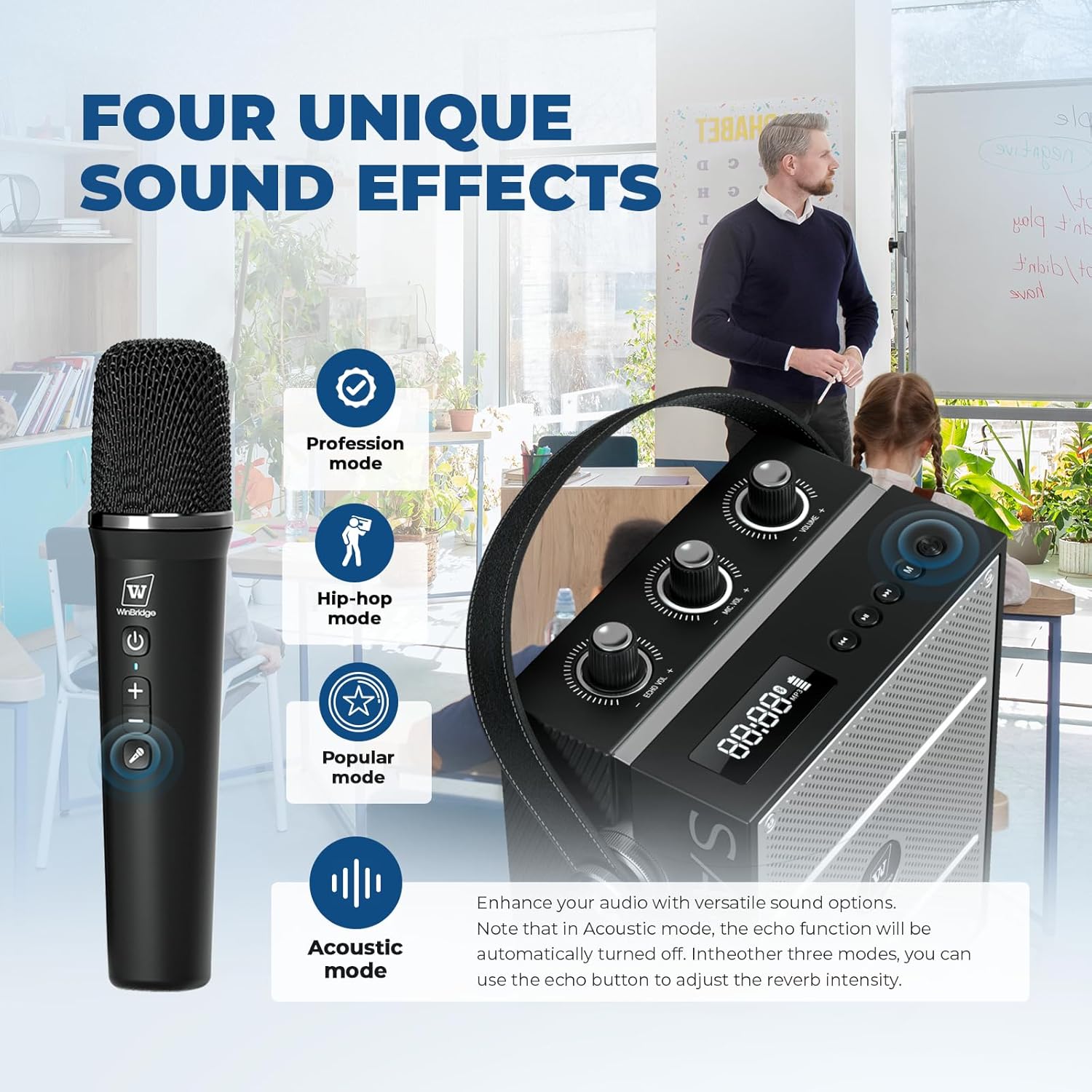 Wireless Voice Amplifier with Handheld Microphone, Portable Bluetooth Speaker Microphones for Teachers & Events, Wireless Karaoke Mic for Singing, PA System with Echo & Sound Effects S98 Pro