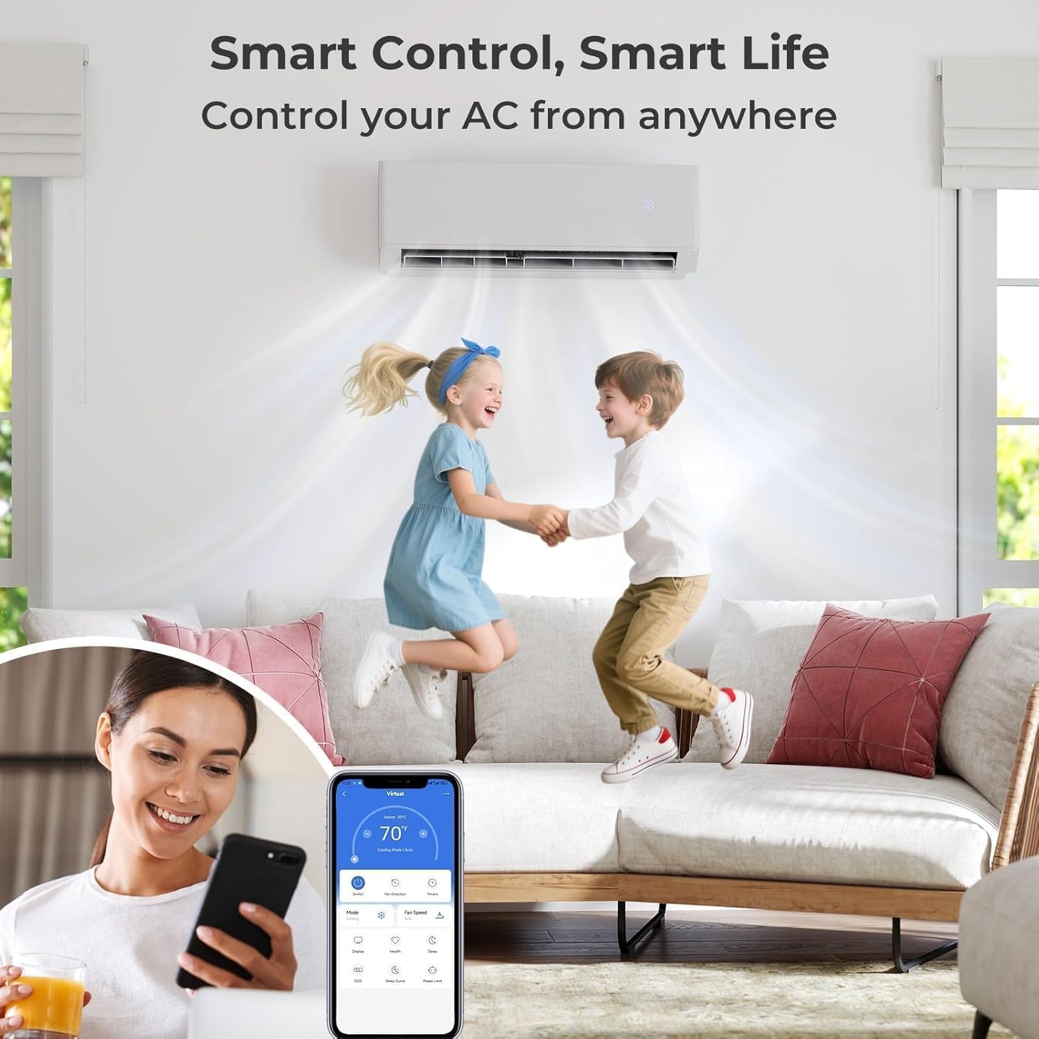 Towallmark 28000 BTU Tri Zone WIFI Mini Split AC/Heating System, 20 SEER2 3 Zone 9000 + 9000 + 12000 BTU Ductless Split Air Conditioner with Pre-Charged Condenser & Heat Pump, 208-230V