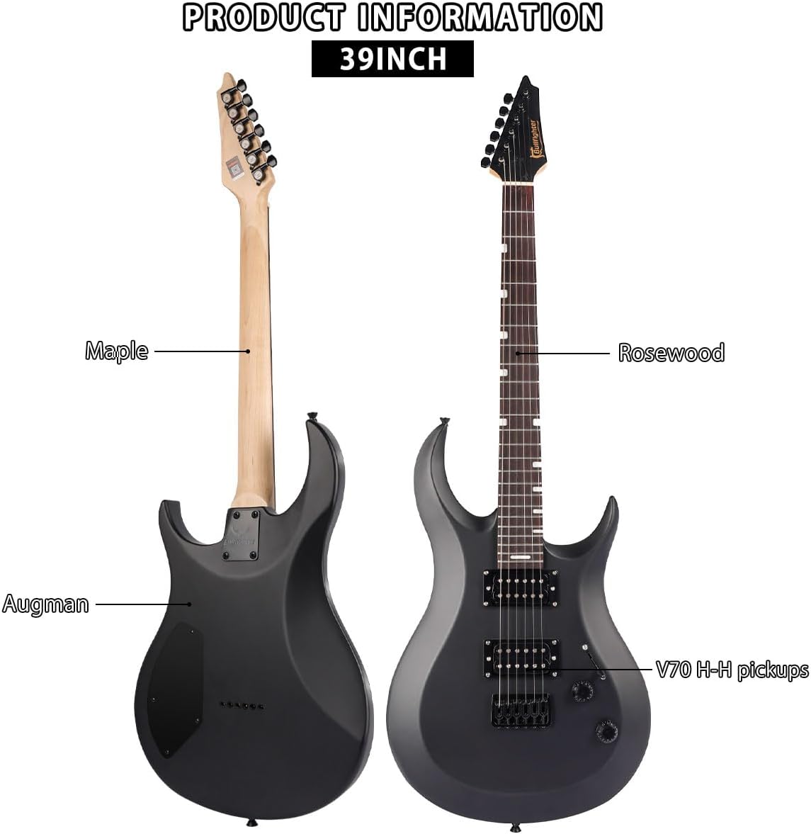 Bullfighter Electric Guitar 39 inch Solid Body, D180 Matte (Black)