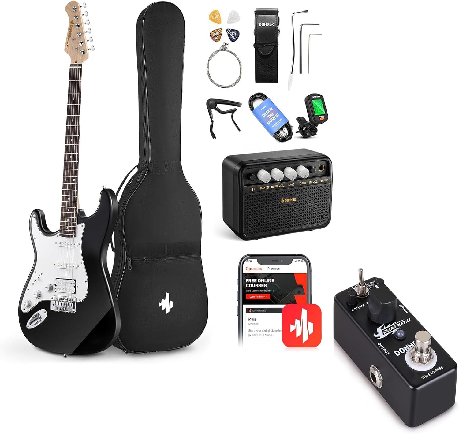 Donner 39 Inch Left-Handed Electric Guitar-Giant Metal Distortion Pedal