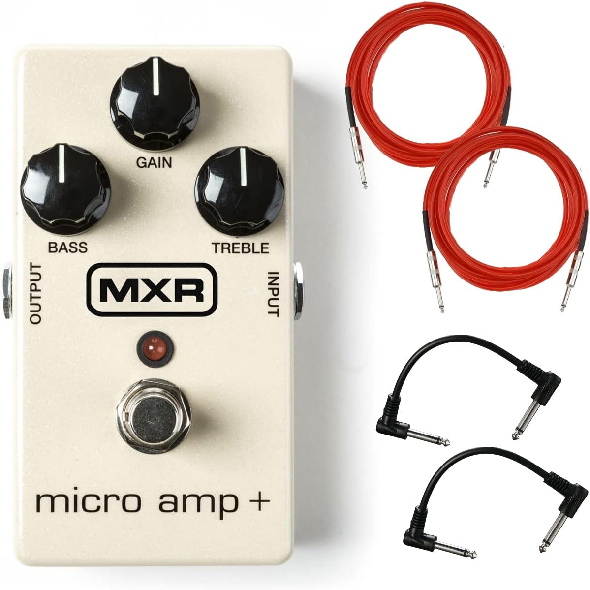 MXR M233 Micro Amp + Guitar Effects Pedal Bundle with 2 Instrument Cables and 2 Patch Cables