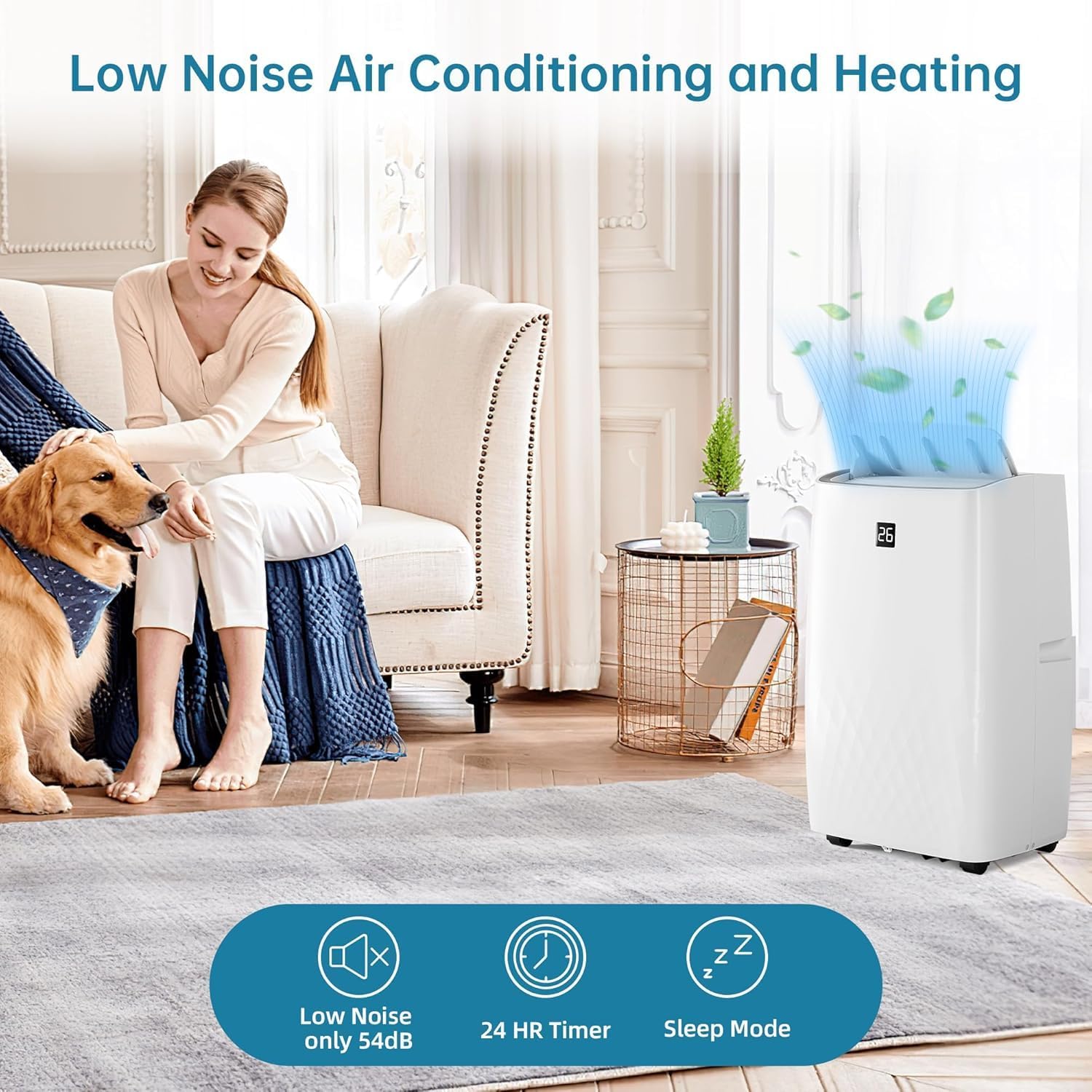 12000 Btu Portable Air Conditioner, 12000 BTU Portable AC Unit with Remote, Window kit, Pipe Cools up to 550 Sq. Ft for Home Office Dorms, White