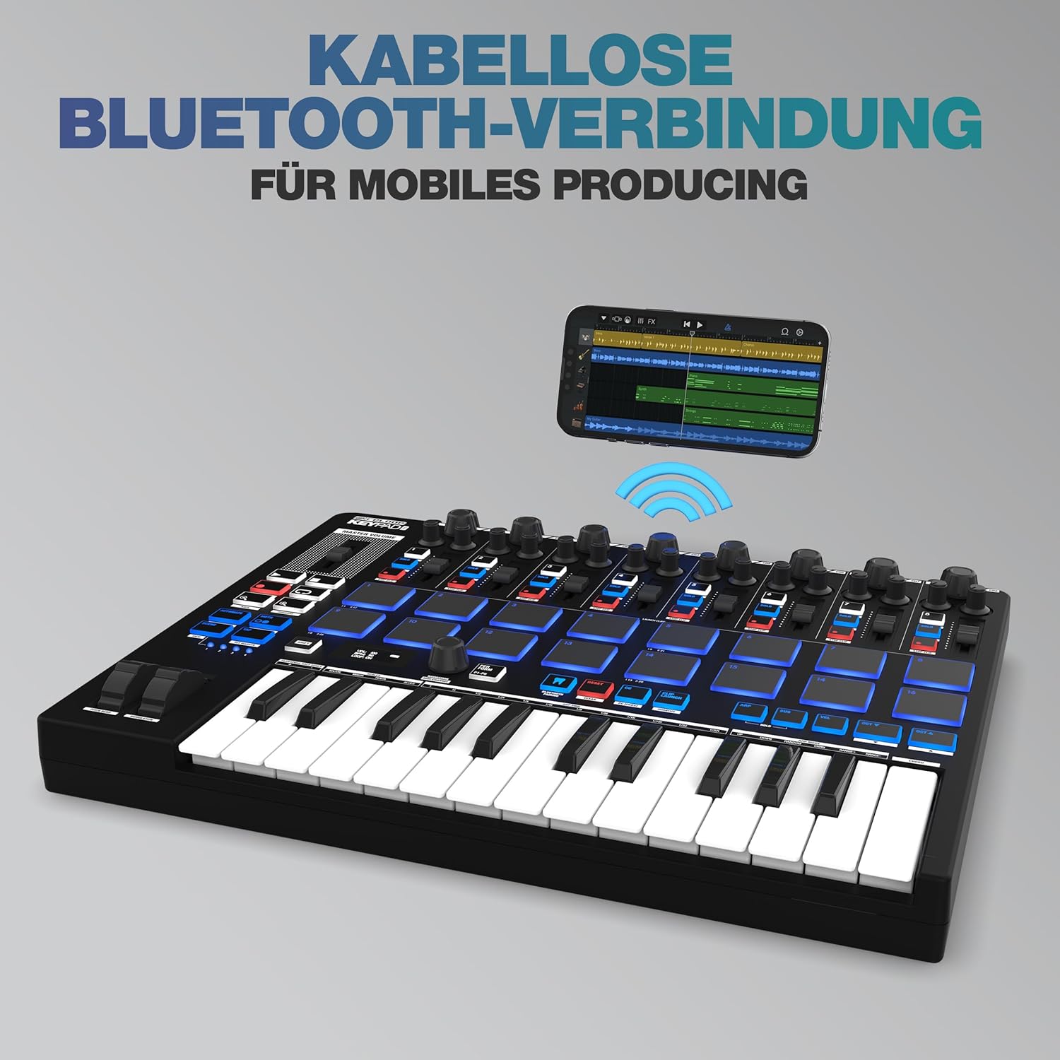 Reloop Keypad Pro Compact USB-MIDI DAW workstation with full Bitwig integration, 4-in-1 Station: master keyboard, drum pads, mixer unit & DAW controls