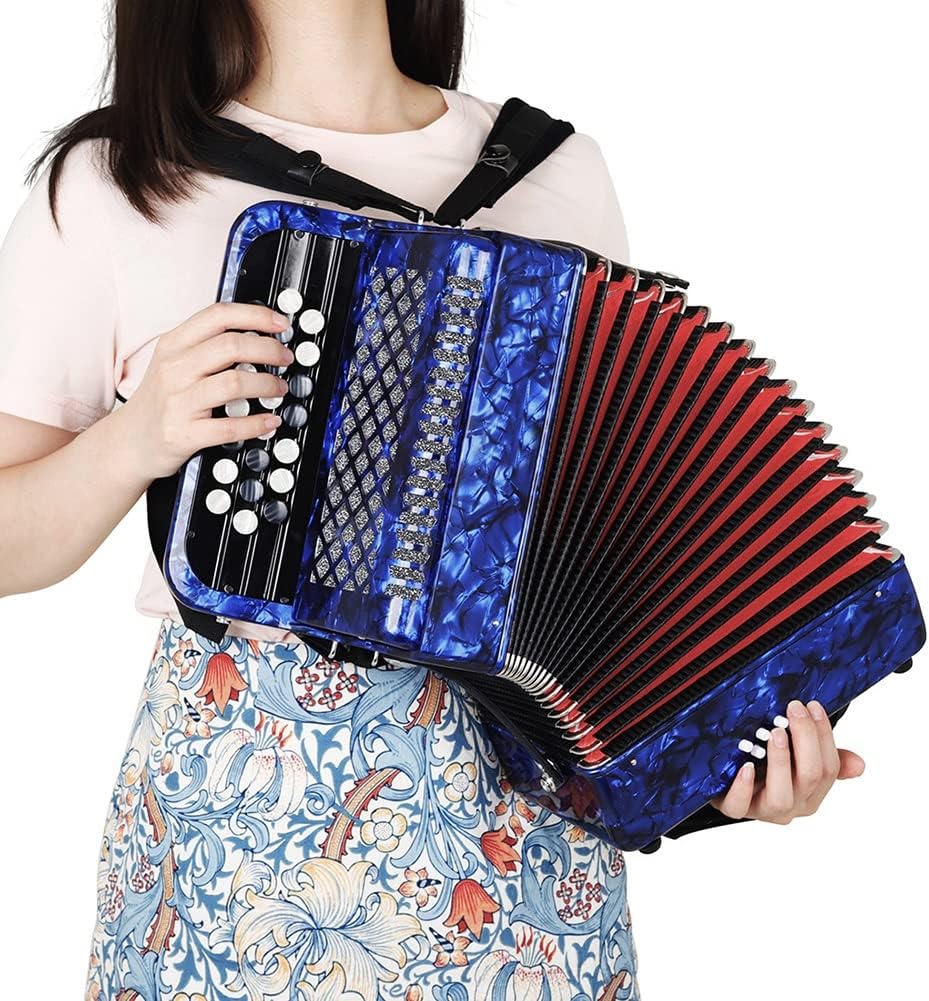 Bayan Accordion for Beginner Adults, 22 Button 8 Bass Professional Button Reed Accordion Instrument with Storage Bag (Color : Sky Blue)