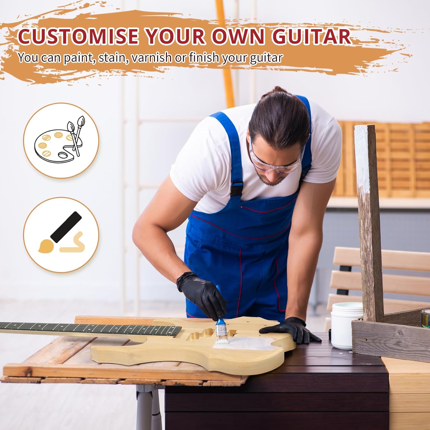Ktaxon DIY Electric Bass Guitar with Mahogany Body, Ebony Fingerboard and Maple Neck, All Components Included Build Your Own Electric Guitar(FLAME)