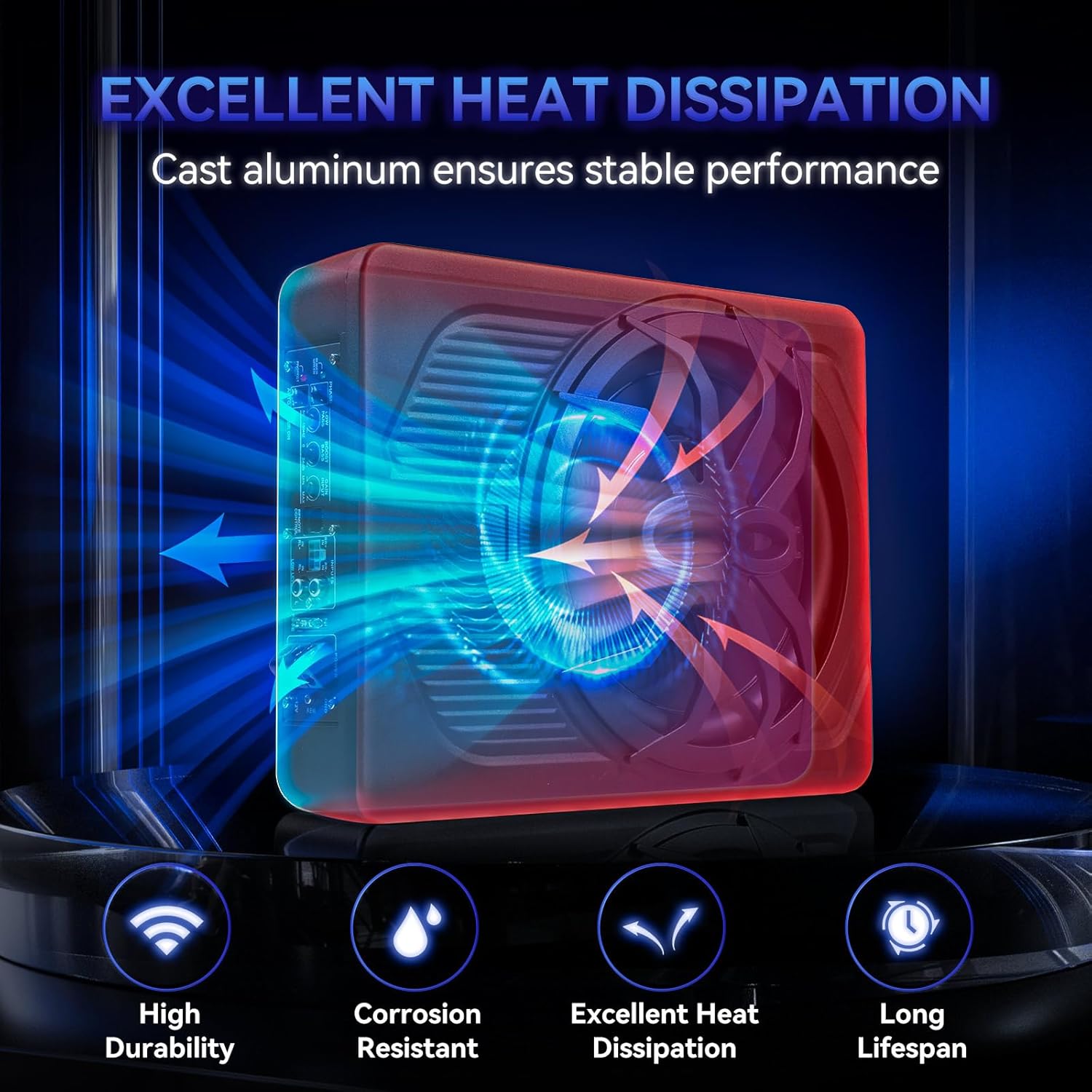 Andeman 1000W Car Subwoofer, 10'' Slim Under Seat Powered Car Subwoofer w/Built-in Amplifier & Hi/Lo Input, Bass Speaker Subwoofer with Blue LED Light, Individual Control, for Car/Truck/SUV/Jeep/MPV