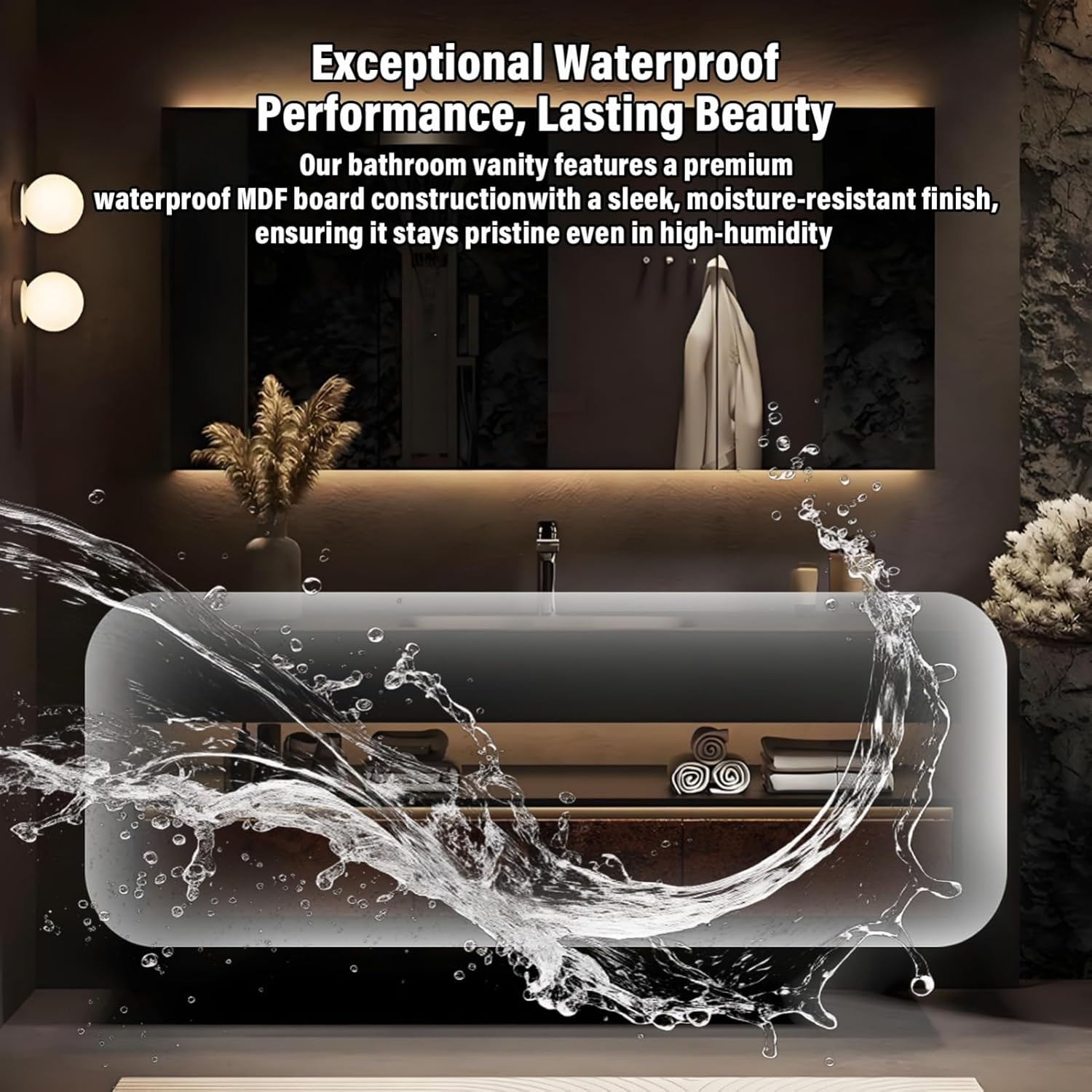 52IN Bathroom Vanity with Sink - Modern Solid Wood Floating Vanity Cabinet, Smart Defrost Mirror, No Hygiene Dead Corners, Silent Drawers, Stylish Bathroom Storage for Renovation,Brown