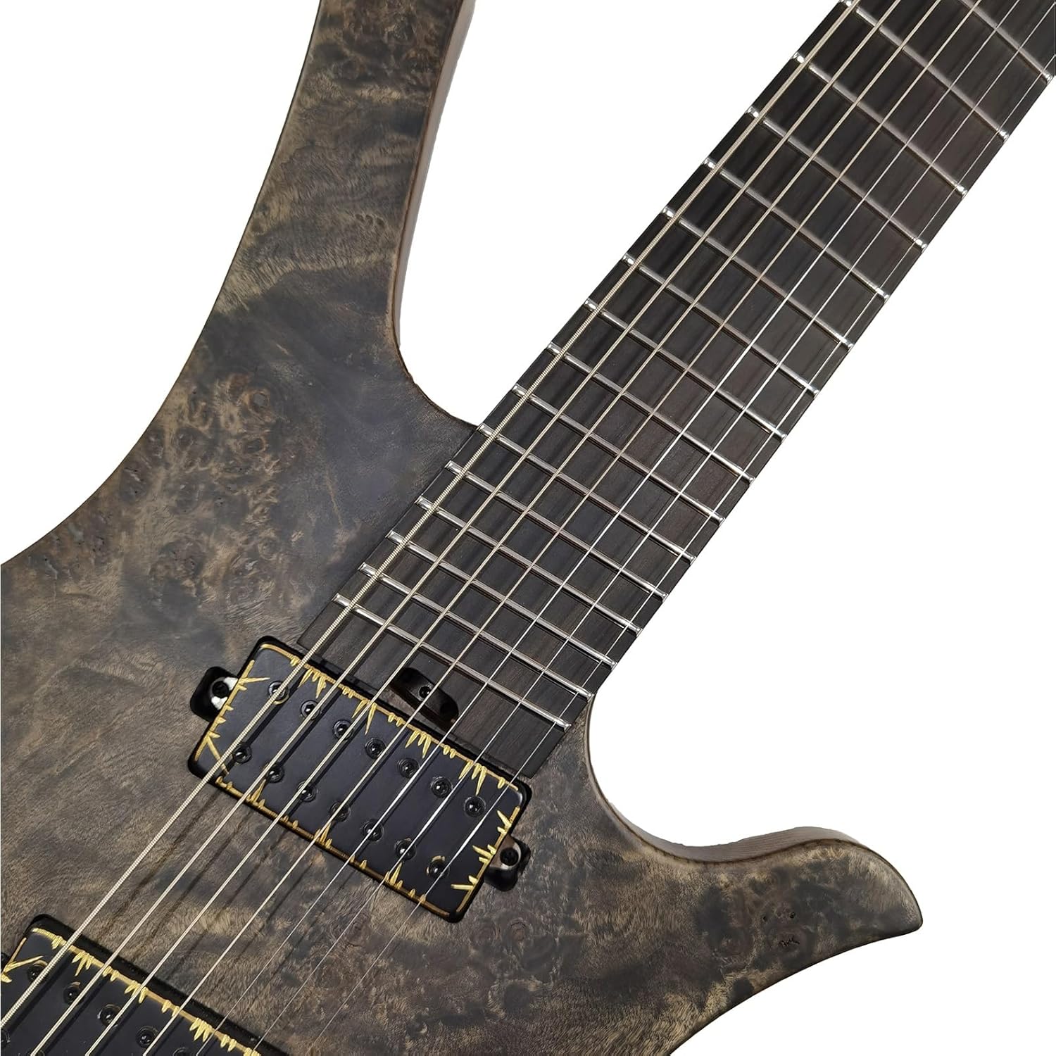 VENEKA Headless Electric Guitar 7 Strings Fan-Shaped Stainless Steel Frets Ash Wood Body Handmade Headless Electric Guitar with Black Hardware