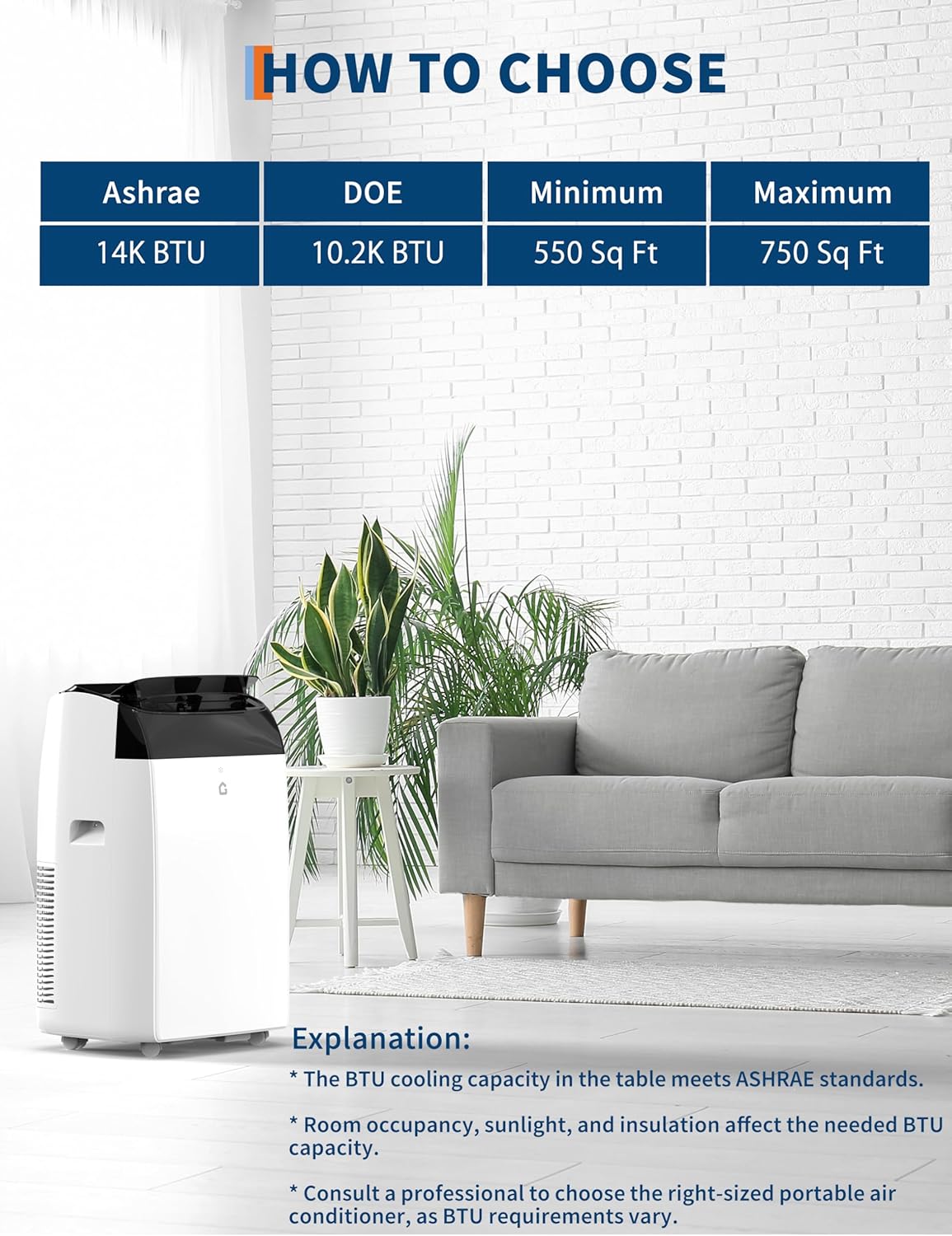GarveeLife 14,000 BTU Portable Air Conditioners - Smart AC Units Cold with Drainage-free 48db Quiet Cooling within 750 sq.ft, Remote Control 24H Timer/Dehumidifier/Fan Modes for Bedroom Room Indoor