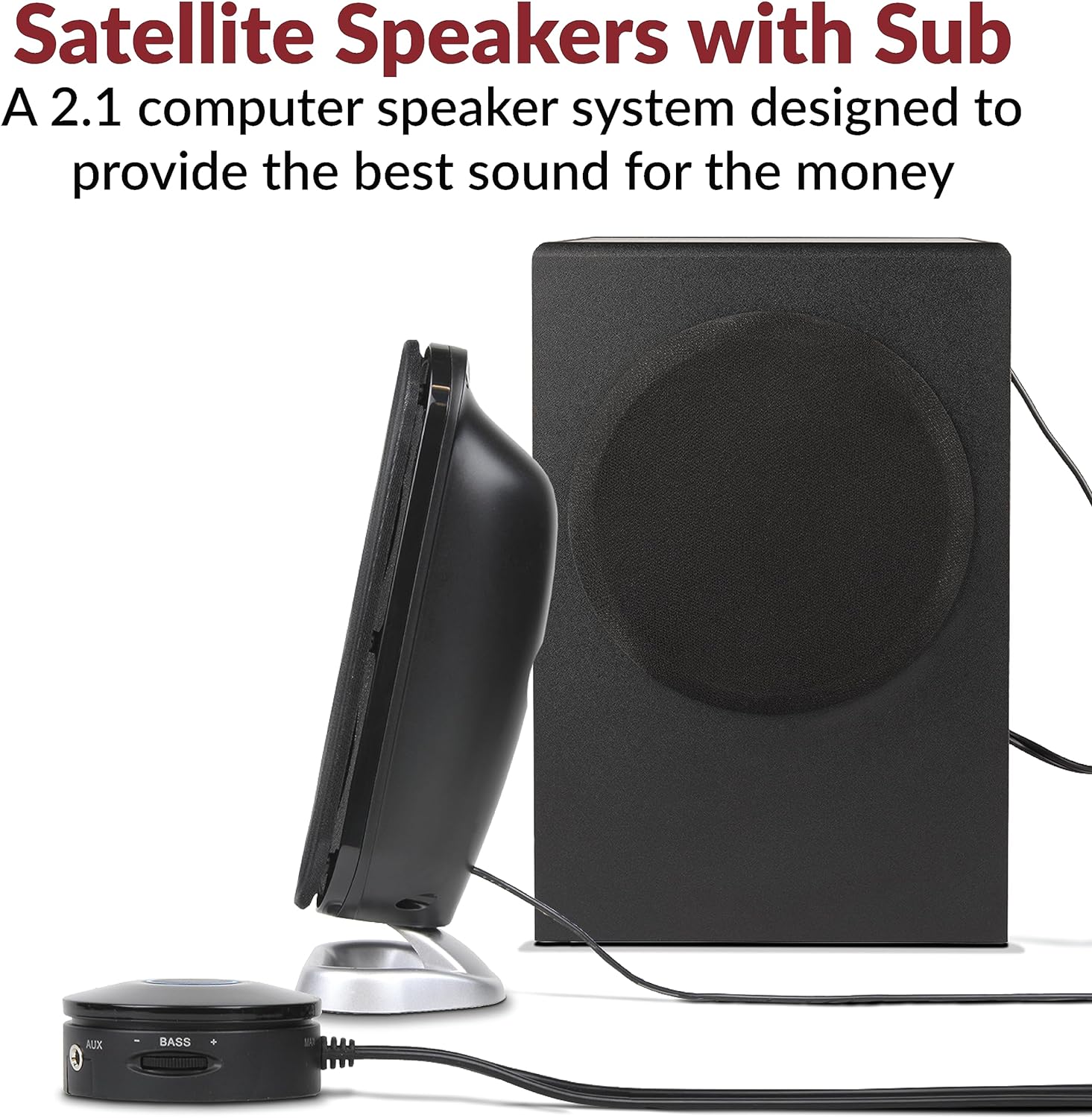 Cyber Acoustics CA-3810 2.1 Multimedia Speaker System with Subwoofer, 80 Watts Peak Power, Strong Bass, Perfect for Music, Movies, and Games