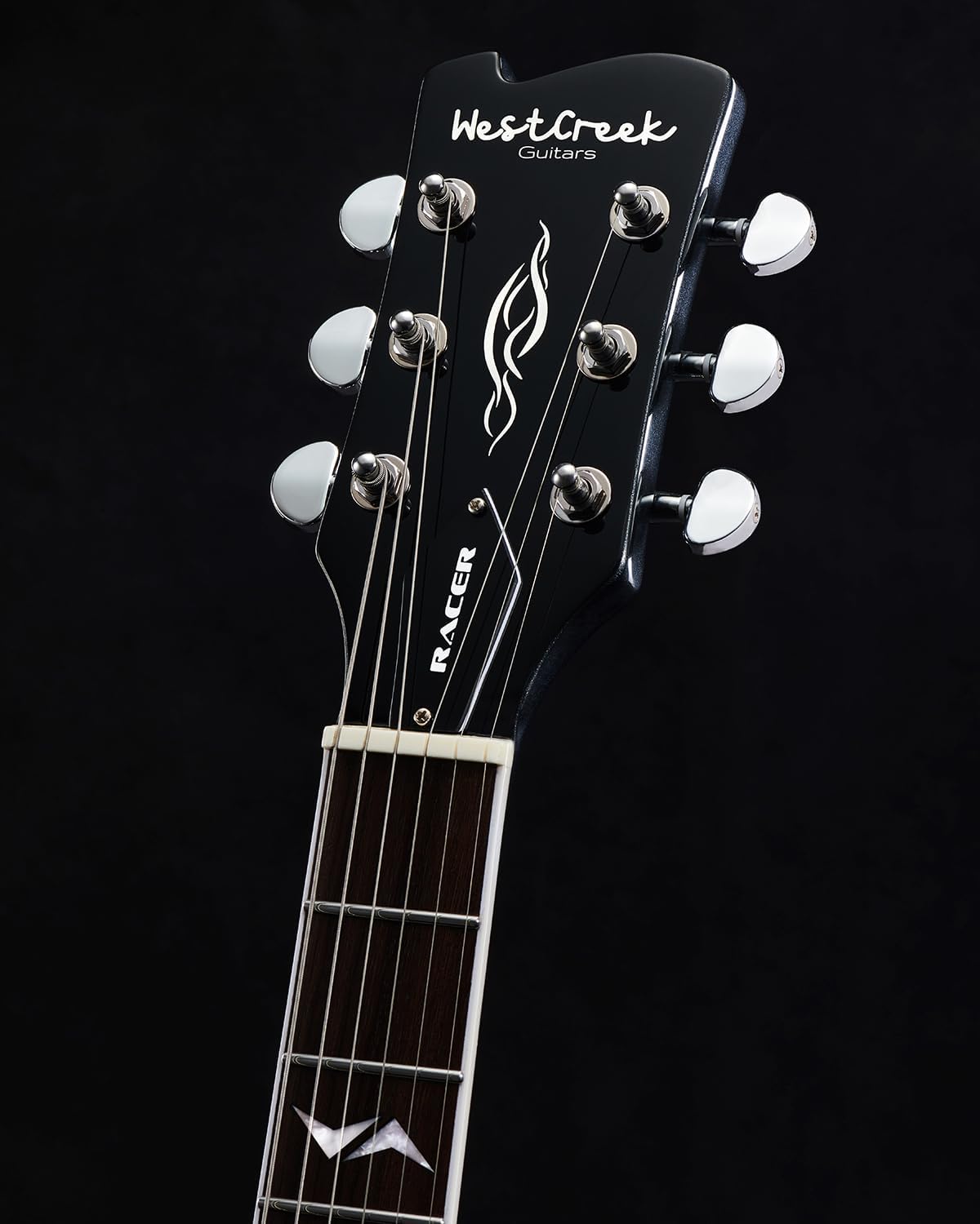 WestCreek RACER Solid Body Electric Guitar, Double Cut guitar, Rounded End Frets, Bone nut, Rosewood Fingerboard, Mahogany Body (Bumble-B)