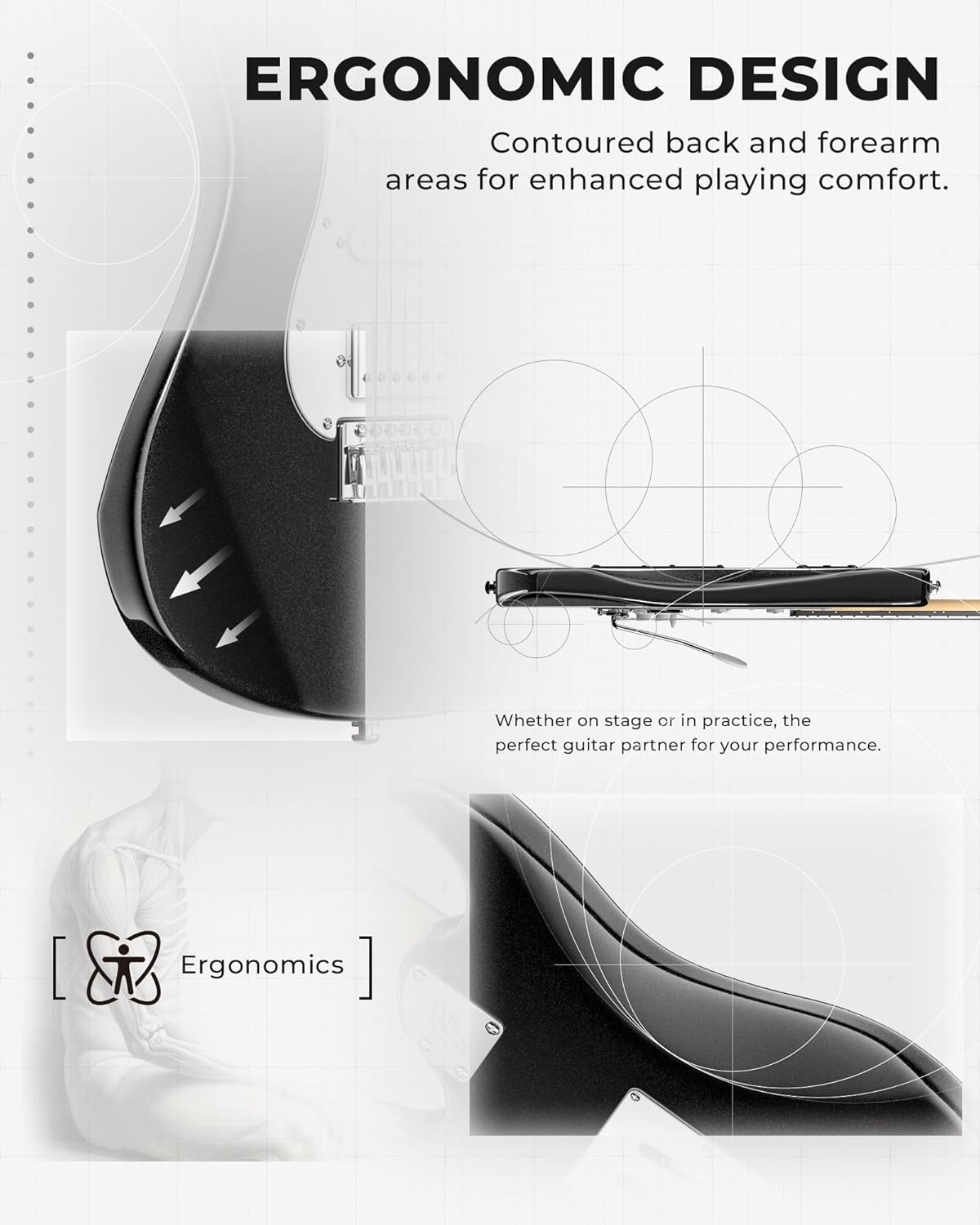 Fesley 39 Inch Electric Guitar: Beginner Electric Guitar Kit with HSS Pickup, Full Size Solid Body Guitar Starter Set with Amplifier, Bag, Strap, String, Cable, Picks, FST100, Black